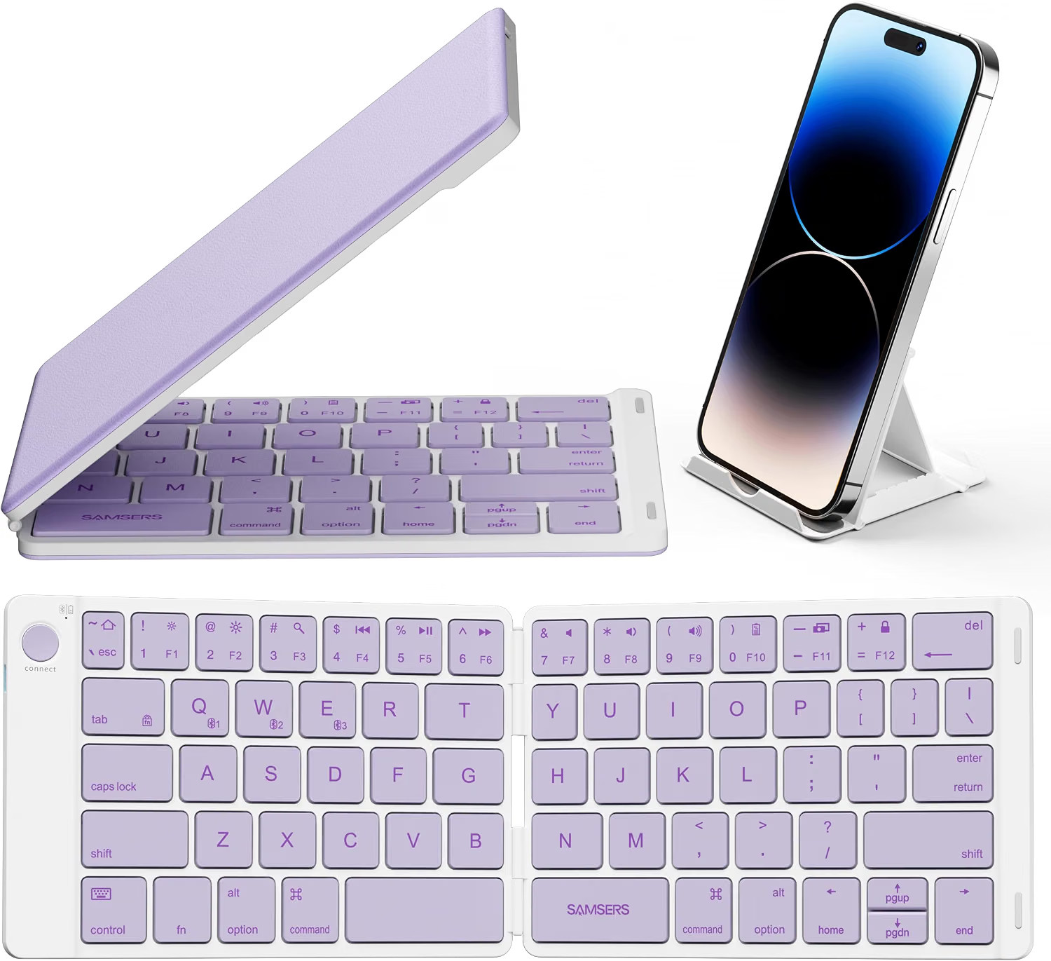 Samsers Ultra Slim Foldable Bluetooth Keyboard for Phone Tablet PC, Purple, NEW