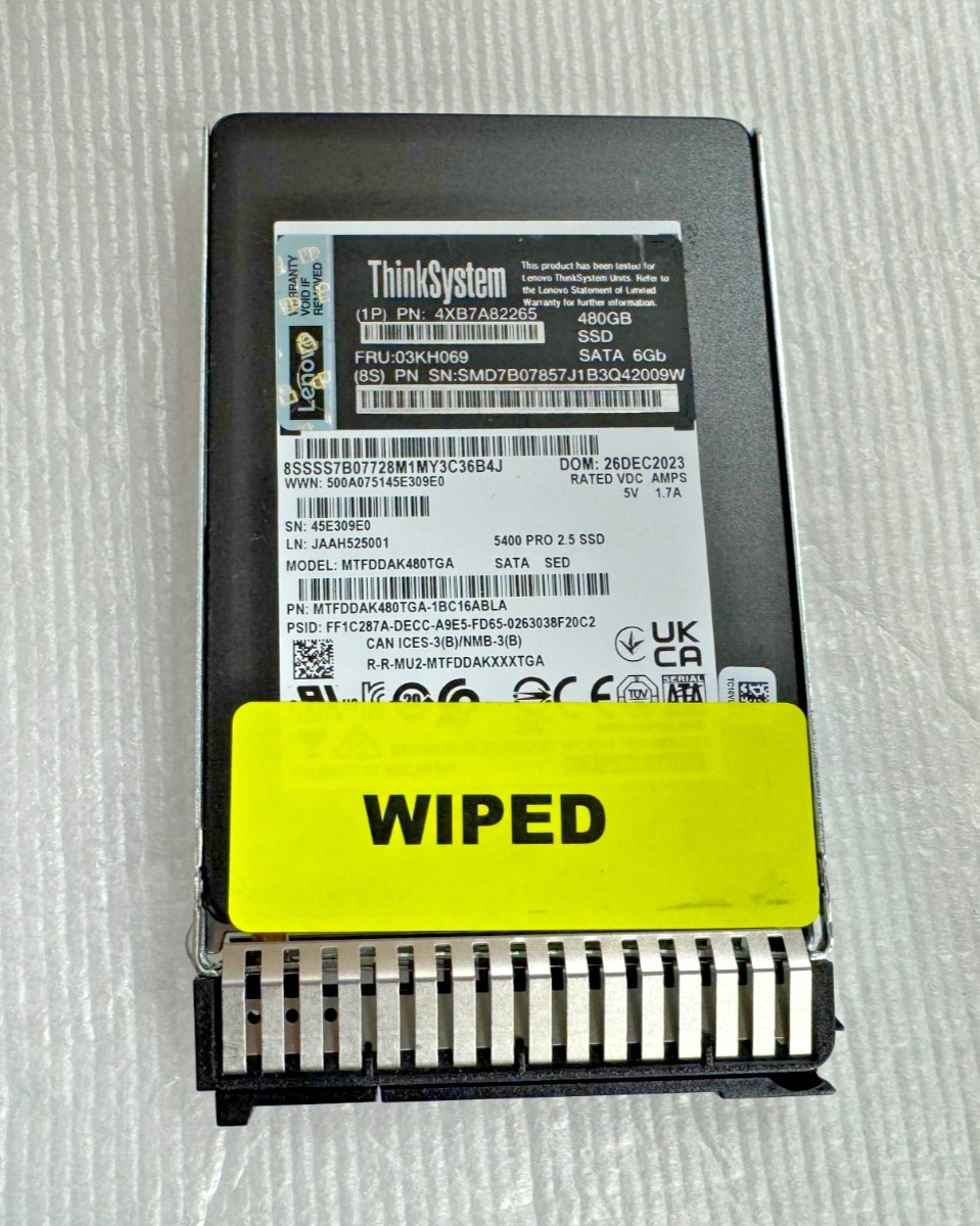 Lenovo Micron 03KH069 MTFDDAK480TGA 480GB 2.5" SATA 6Gbps SSD ThinkSystem