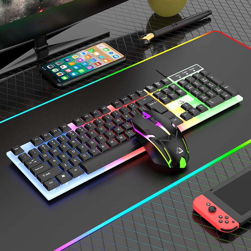 RGB Mouse & Backlit Keyboard, 104-Key Suspension Keycap, Wired USB for PC
