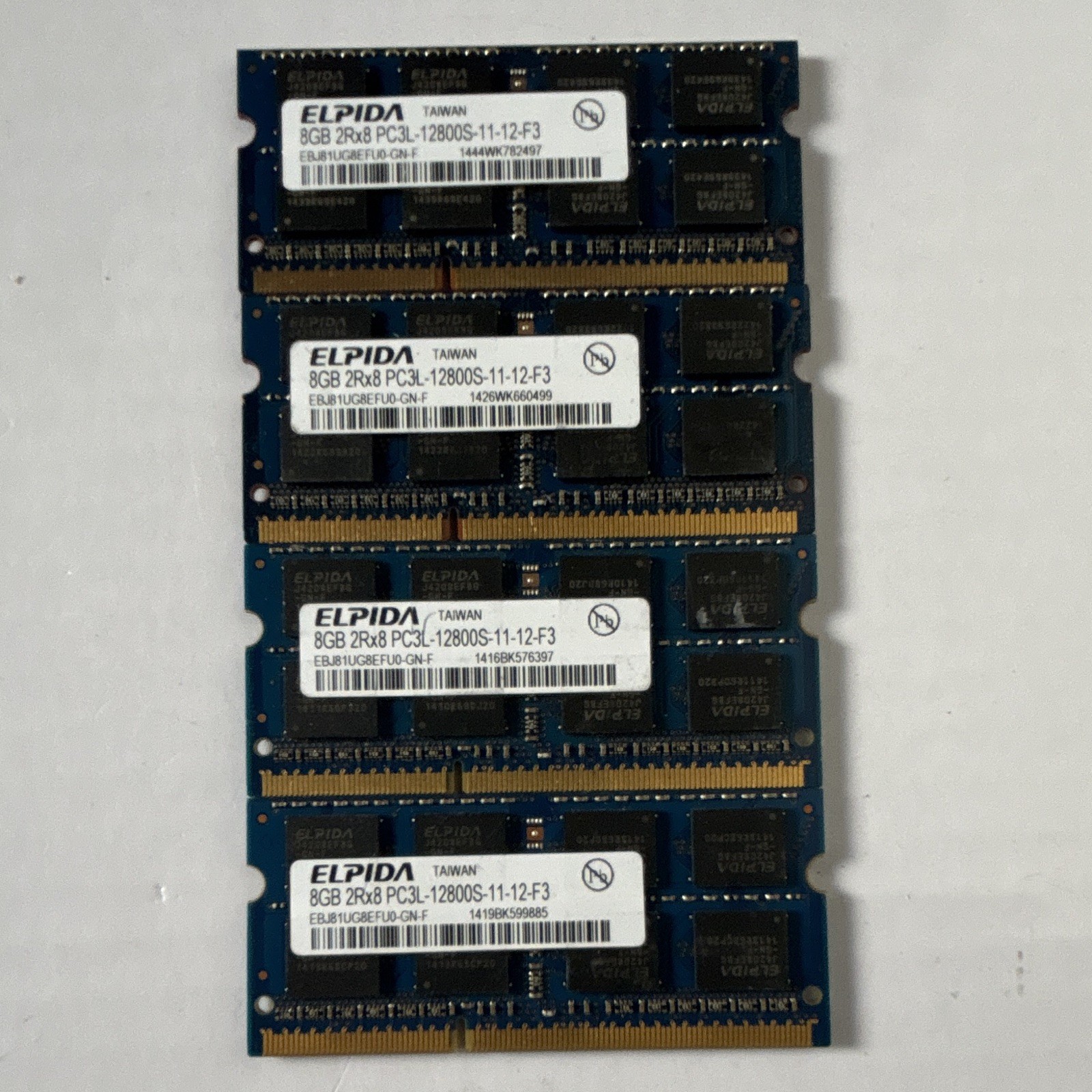 Lot of 4 Elpida 8GB DDR3L PC3L-12800S 204-Pin SO-DIMM Non-ECC 32GB