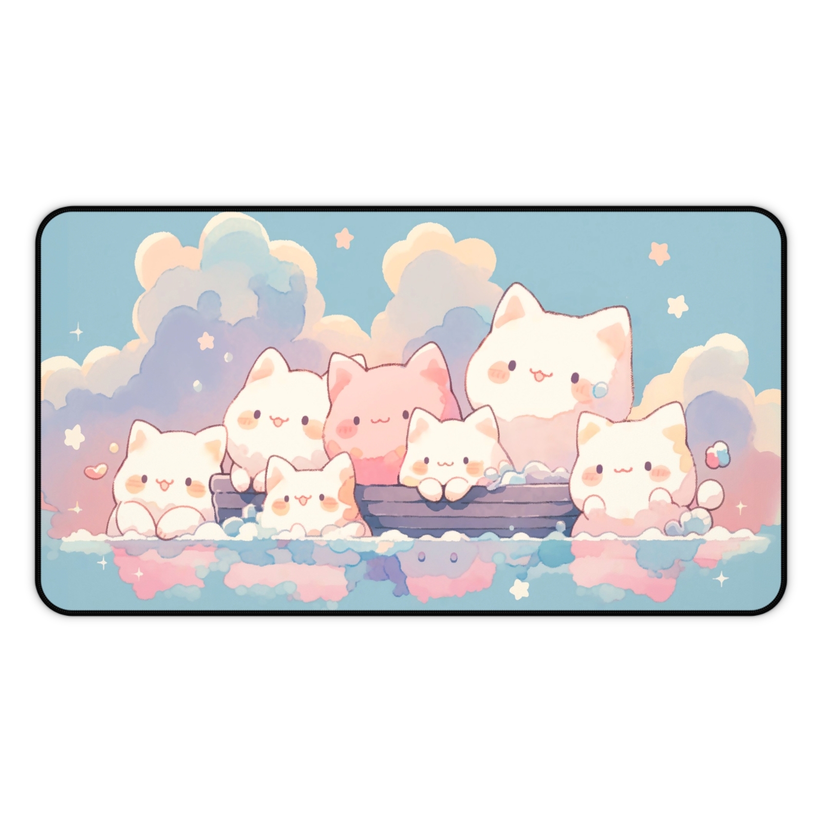 Kawaii Cats Voyage Desk Mat Large Mouse Pad Pastel Boat Gaming Decor
