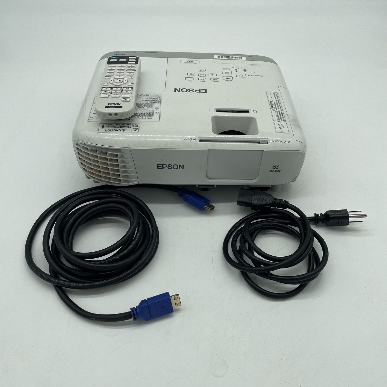 Epson PowerLite 107 LCD Projector Model H859A White HDMI with Remote and Cords