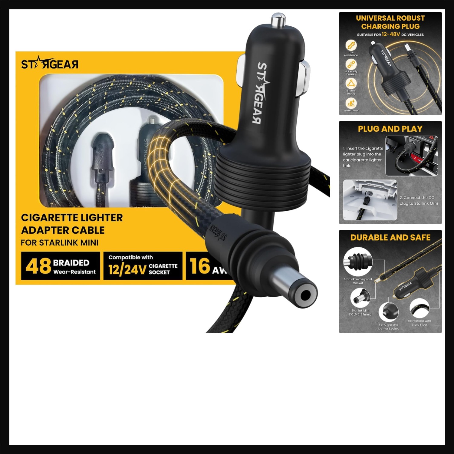 Ultra-Durable 12V DC to Cigarette Lighter Starlink Mini Charger - 10FT Cable