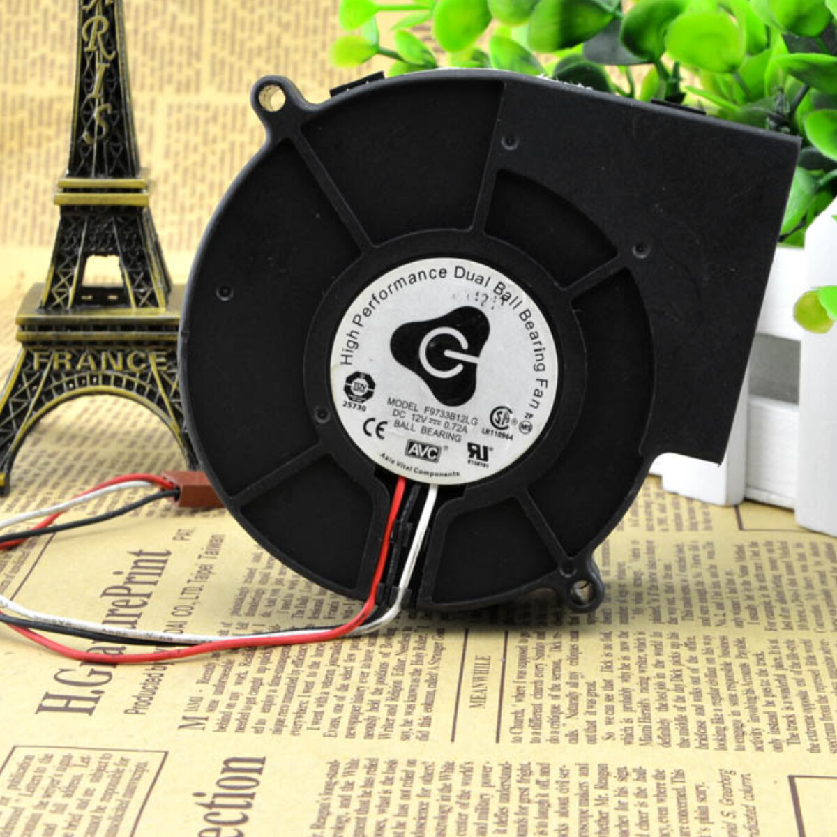 AVC 9cm 9733 F9733B12LG 12V 0.72A 3 Wire Dual Ball Turbo Blower Cooling Fan