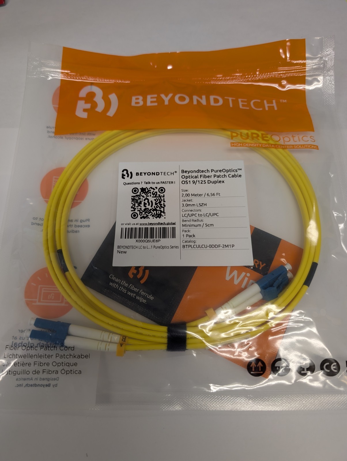 Beyondtech Optical Fiber Patch Cable OS1 9/125 Duplex 6.56Ft 2M