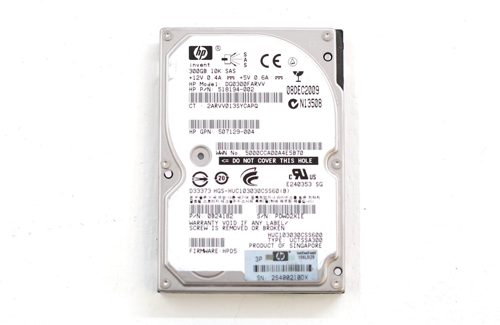 HP DG0300FARVV 300GB 2.5" 6Gb/s 10K RPM SAS Server Drive P/N: 518194-002 Tested