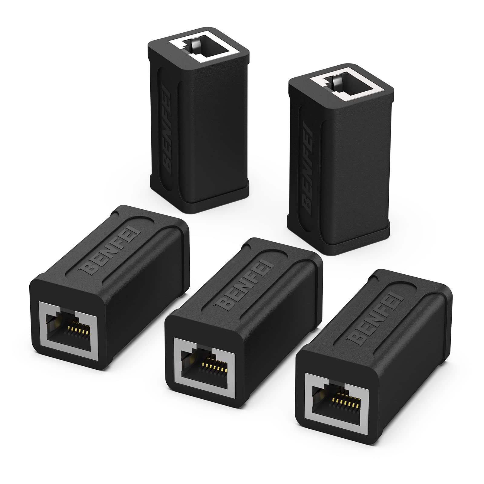 BENFEI RJ45 Inline Coupler, 5 Pack Cat7 Cat6 Cat5e Ethernet 5 packs, Black 