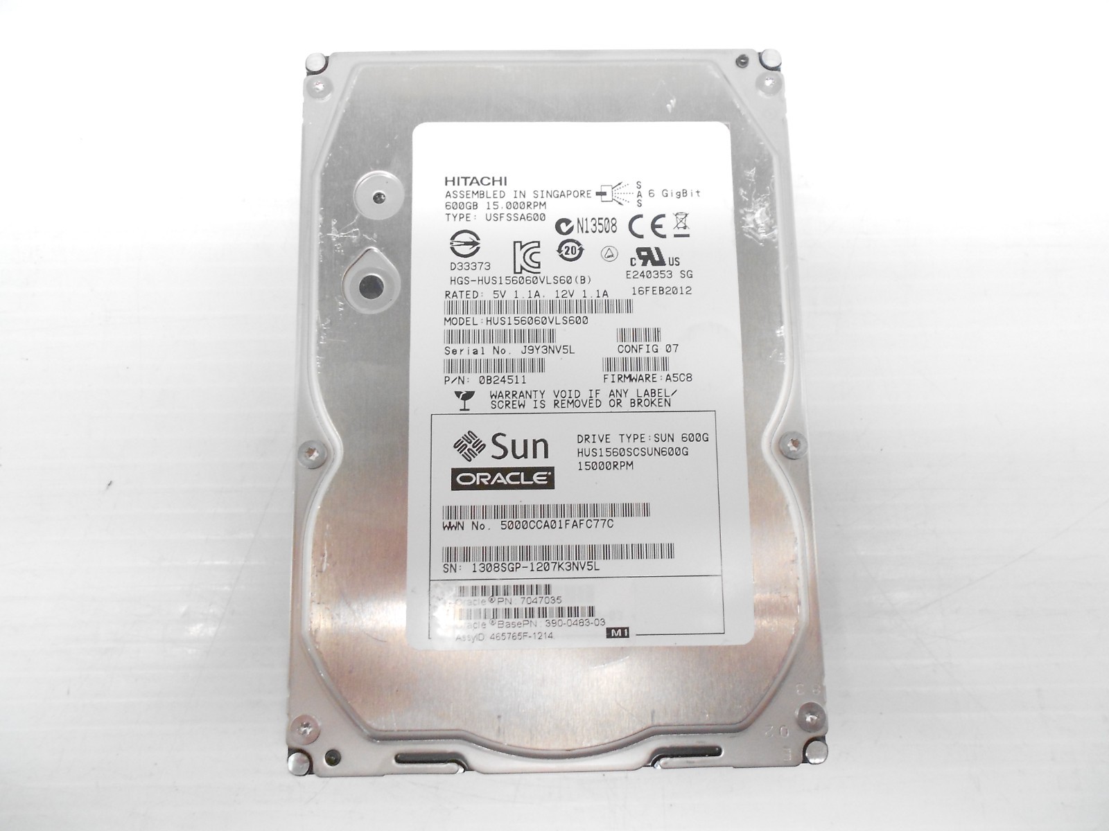 Sun Oracle 7047035 Hitachi HUS156060VLS600 600GB 15K 3.5" SAS Server Hard Drive