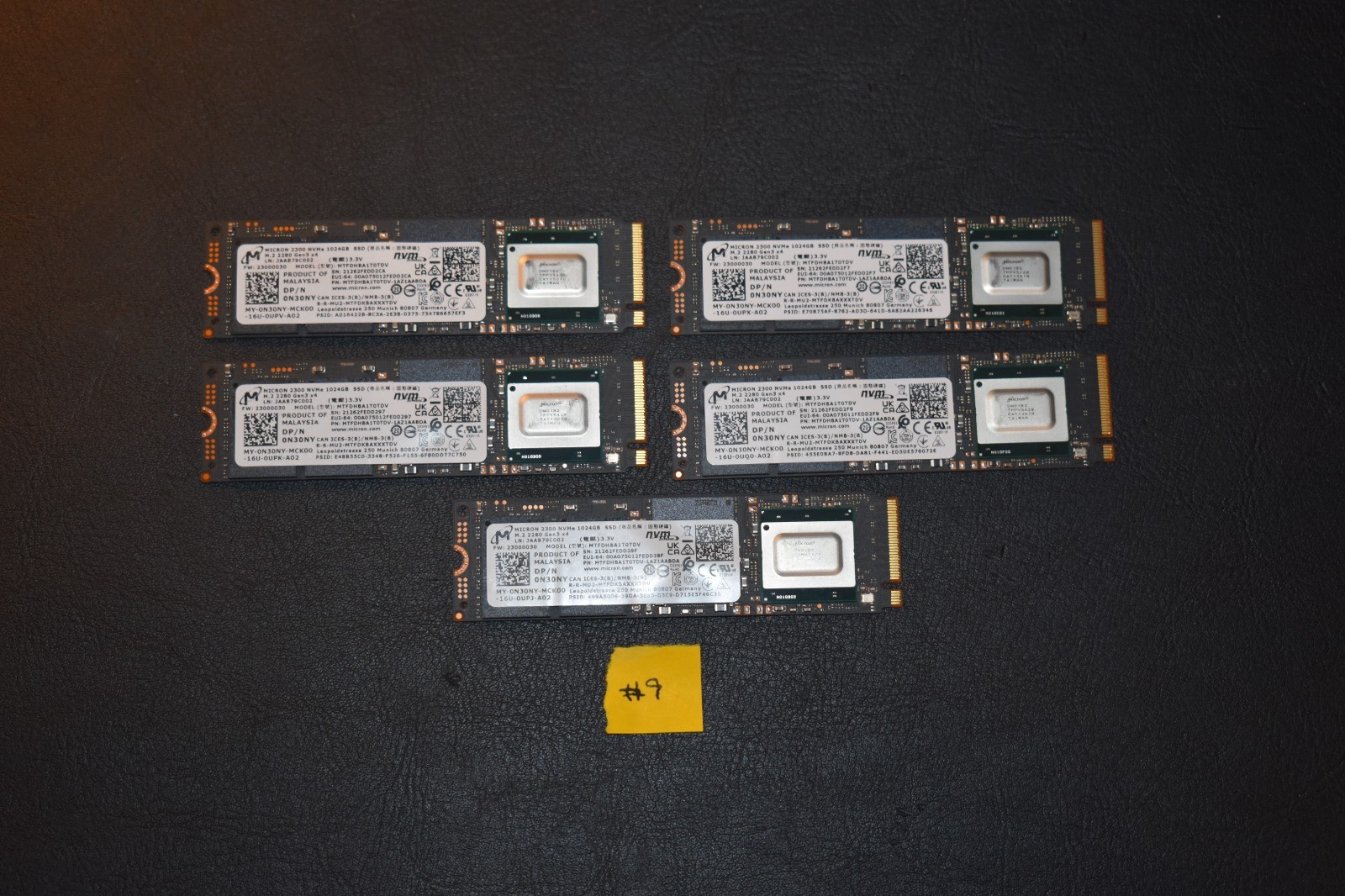 (Lot of 5) Micron 2300 NVMe 1TB SSD MTFDHBA1T0TDV 1024GB SSD's Solid State Drive