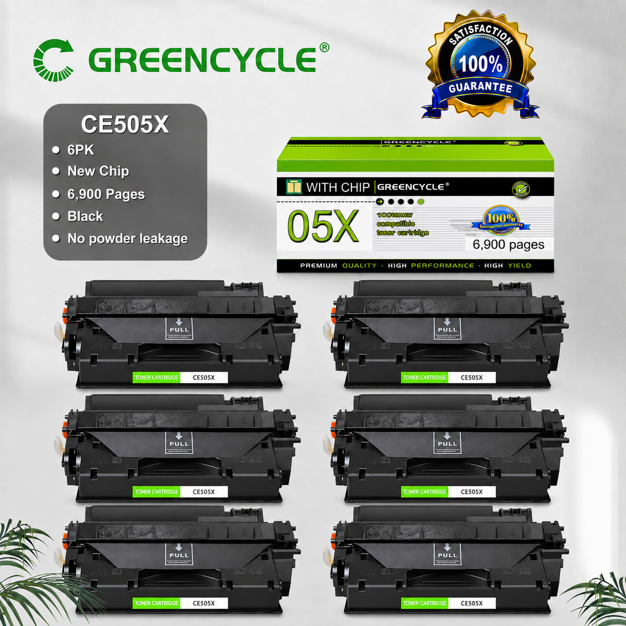 6 Pack High Yield Black CE505X 05X Toner for HP Laserjet P2055x P2055dn P2055d