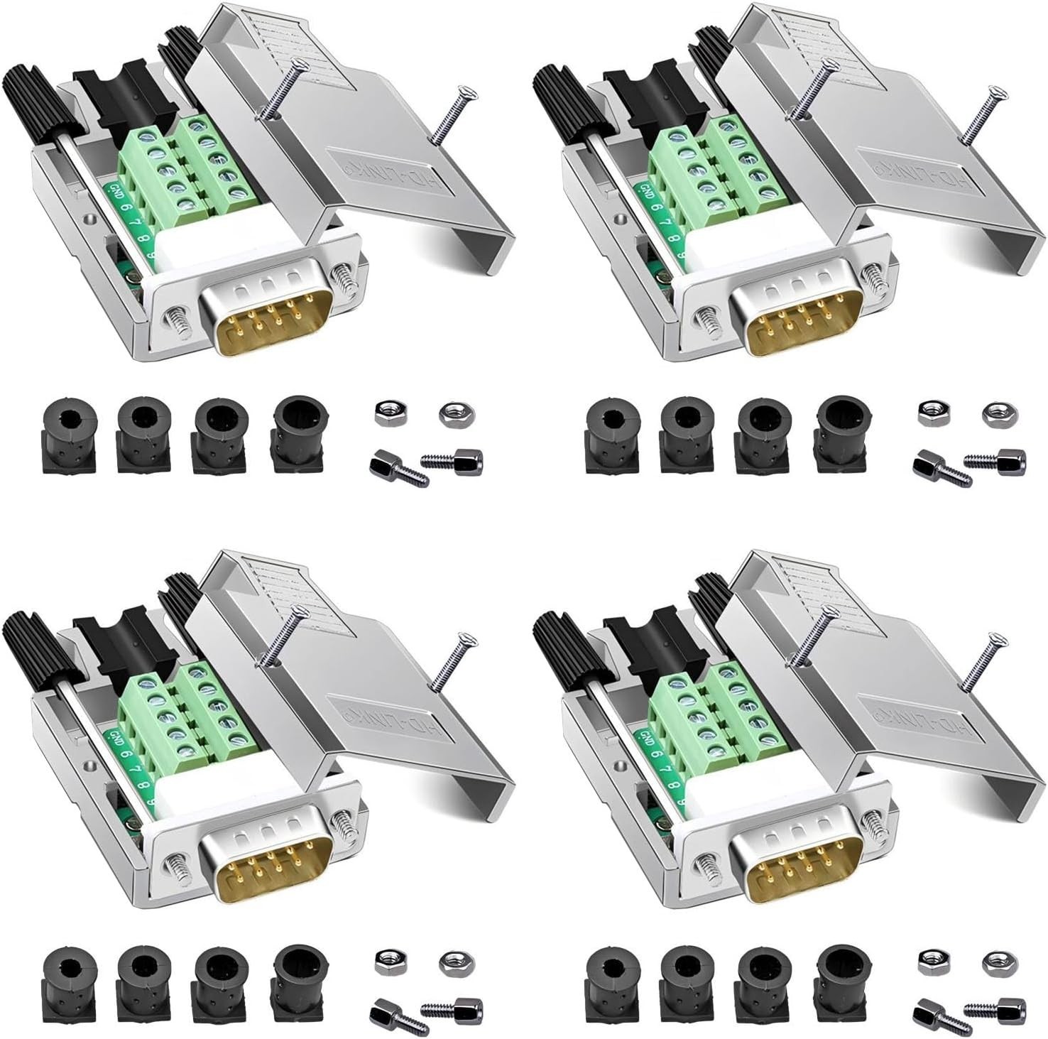 DB9 Female Metal Shell Solderless Connector 4PCS RS232 Serial Terminal