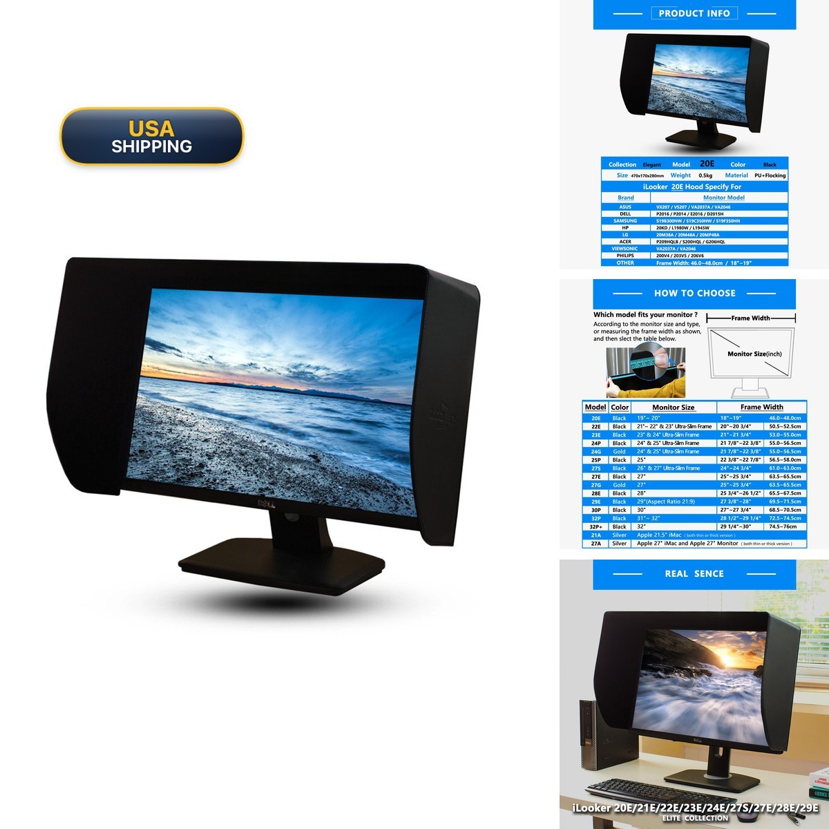 iLooker 20E 19-20 inch Monitor Hood Sunshade for Dell HP Viewsonic Philips