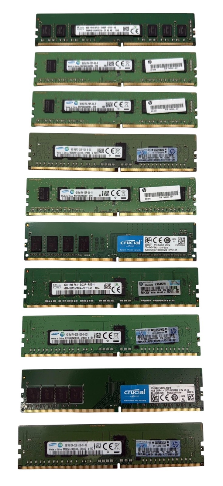 Lot of 10 Major Brand 40GB 10x4GB PC4-17000 DDR4-2133P  DIMM Desktop Memory RAM