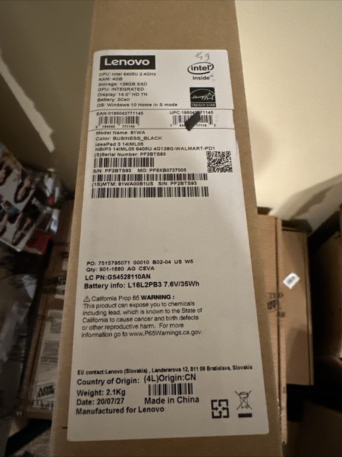 New Sealed Lenovo IdeaPad 3 14IML05 14" 4G 128GB SSD Intel Pentium Gold 6405U
