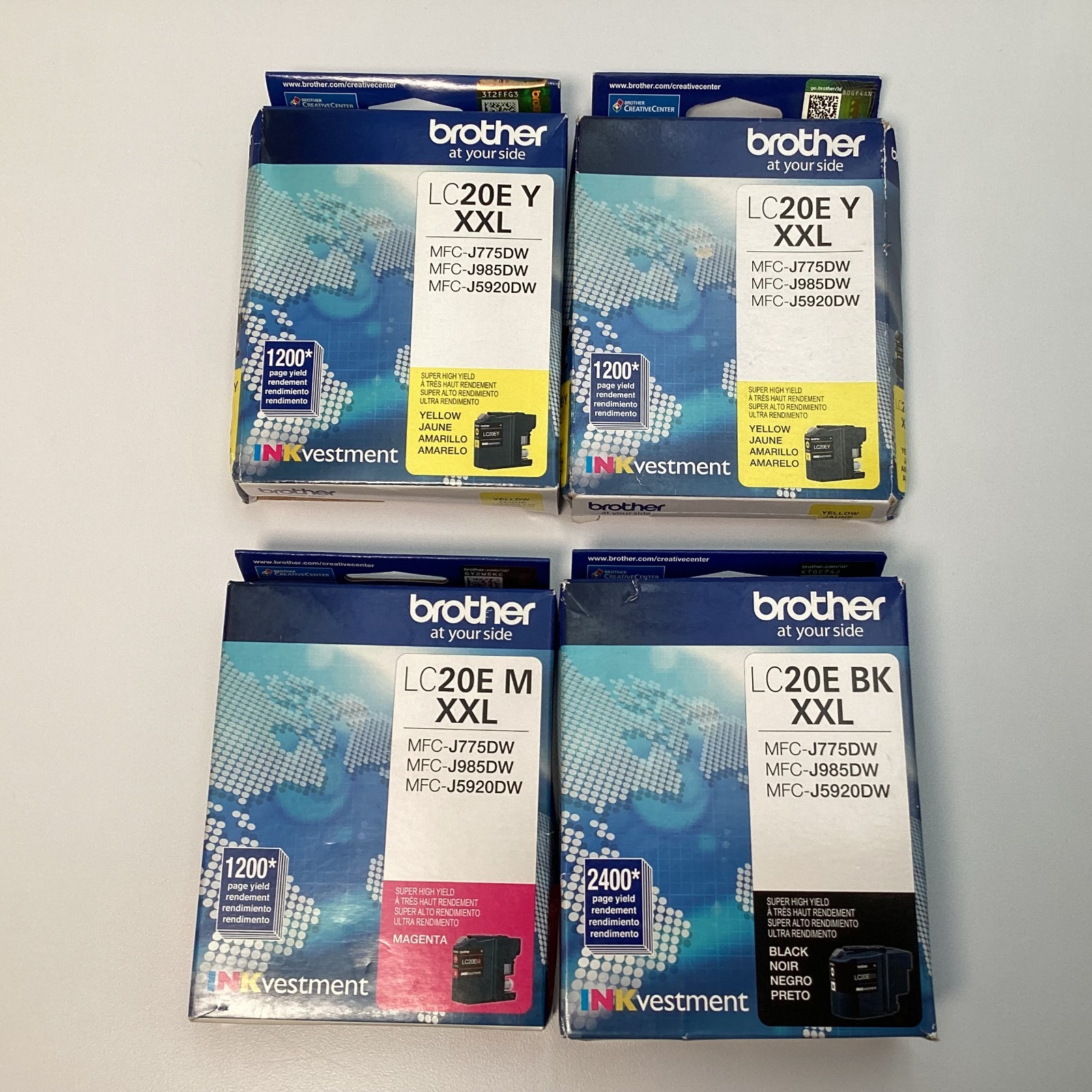 Lot of 4 Brother LC20E XXL Inks: Magenta, Black & Yellow EXP 01/2024 - 05/2028