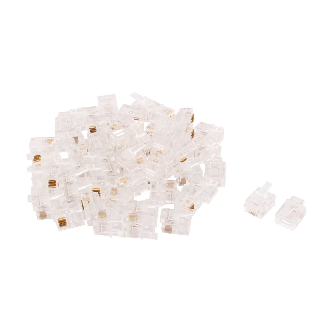 RJ11 6P4C Adapter Jack Telephone Phone Handset Cable Wire Connector Clear 50pcs