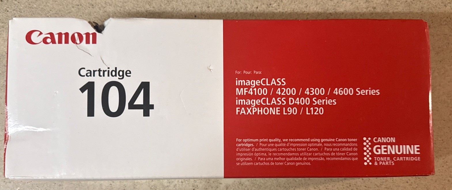 Genuine Canon 104 Black Toner Cartridge New OEM Factory Sealed Box