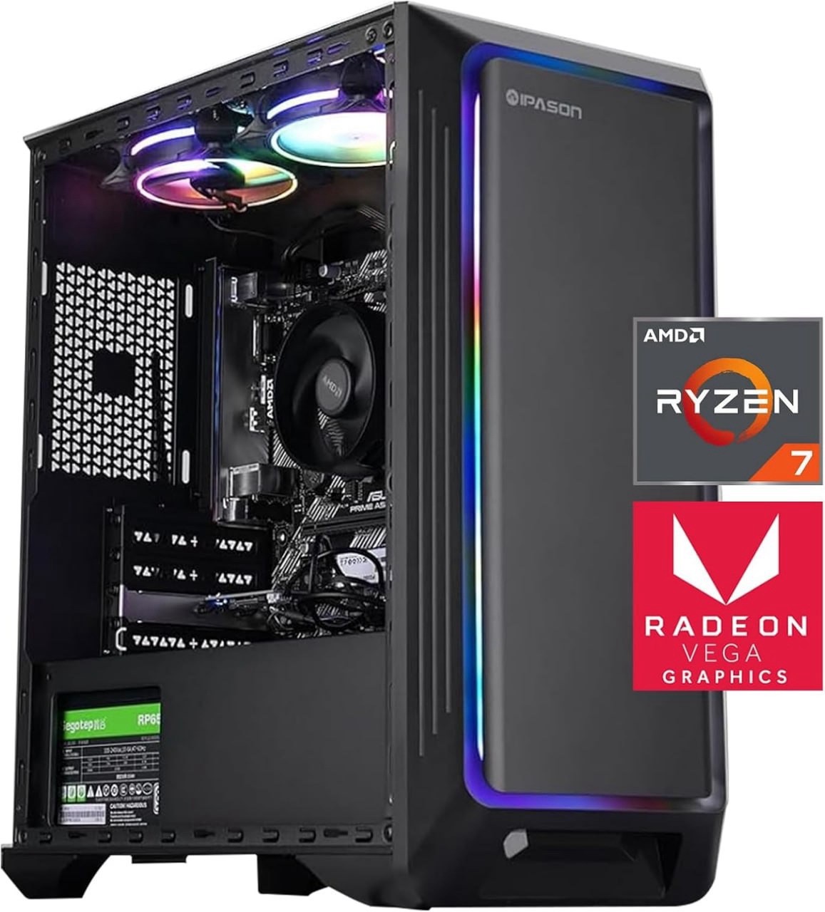 IPASON Gaming PC AMD Ryzen7 5700G 3.8GHz, AMD Radeon Graphics, 1TB NVME SSD, 16G