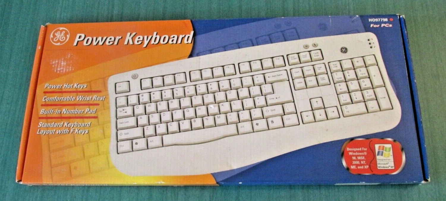 Vintage GE POWER KEYBOARD - HO97798 - Windows 98, 2000, XP & More - NOS Open box