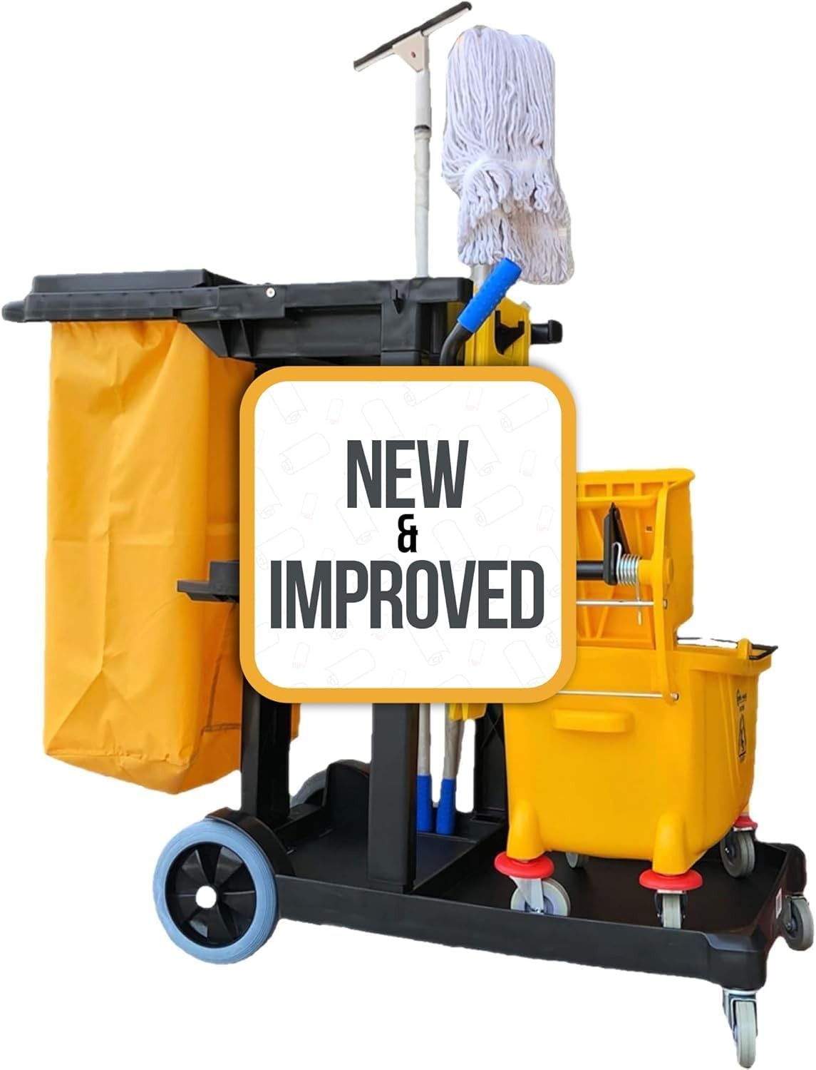 Janitorial Utility Cart 3 Shelf 330lb Capacity Yellow Mop Broom 79644 Commercial