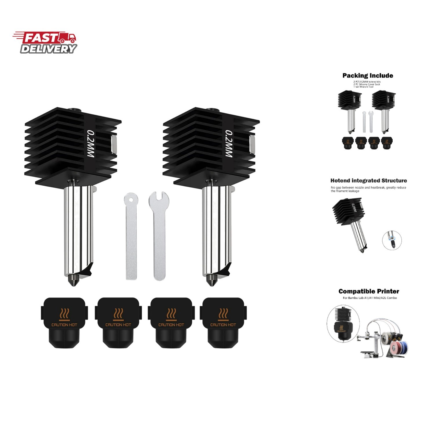 2 Pack 0.2MM A1 Mini/A1/A2L Hotend Print Head Hot End Kit Extruder Upgrade Hi...