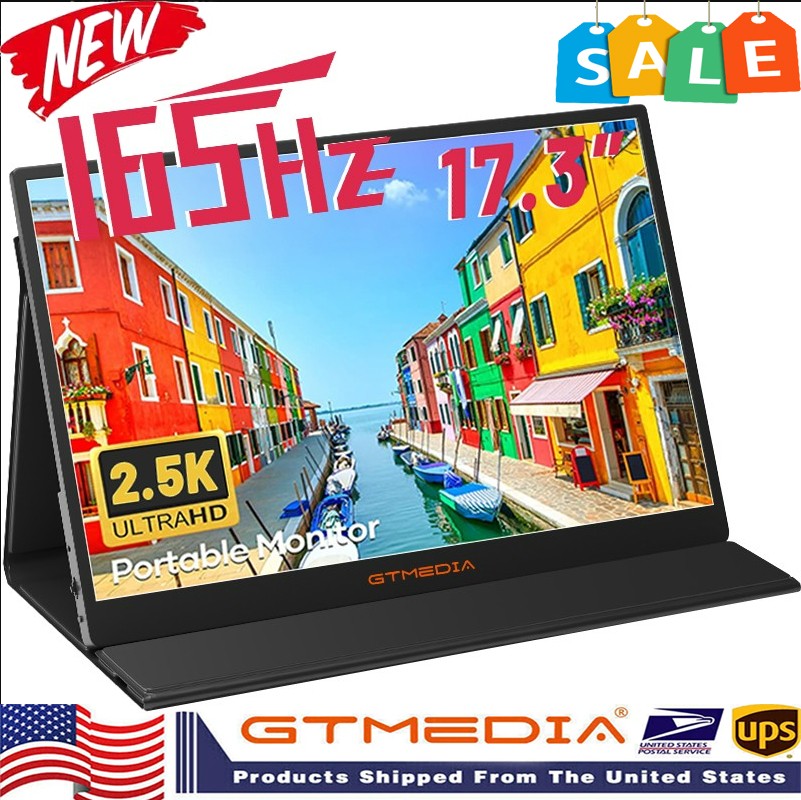 GTMEDIA 17.3'' QHD 165Hz Portable Monitor 2.5K HDMI USB-C Laptop Screen Extender