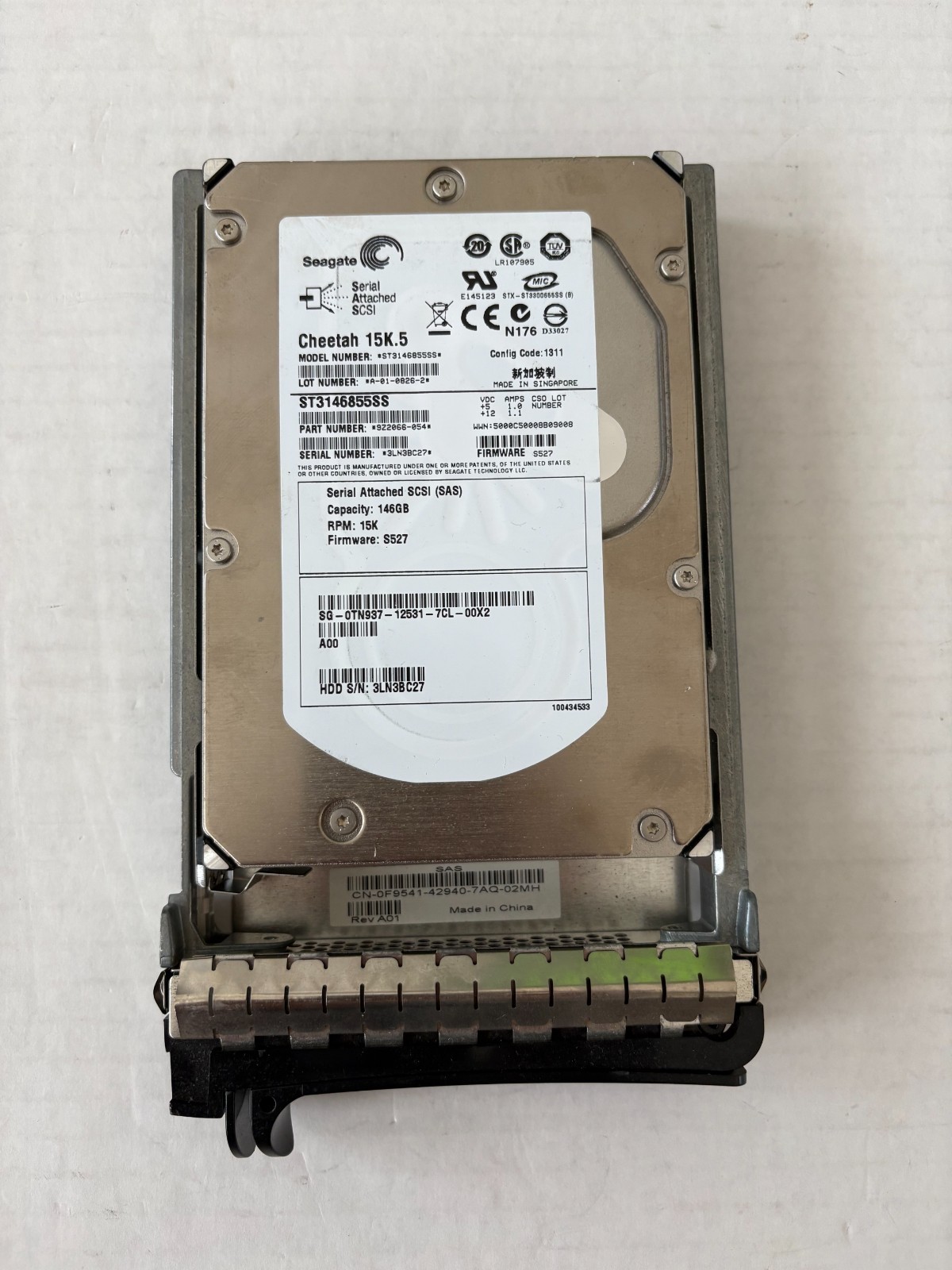 SEAGATE 3.5" CHEETAH 15K.5 146GB / 15K RPM / ST3146855S WITH DELL CADDY OF9541