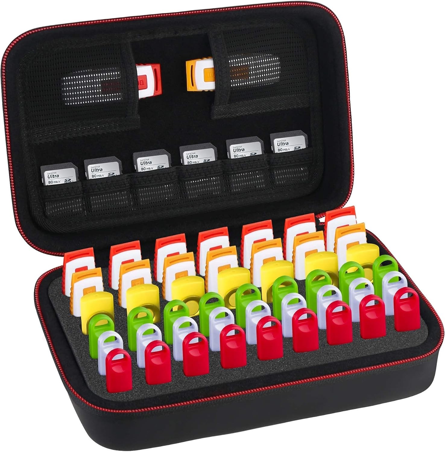 BOVKE Flash Drive Case SD Card Holder 48 Slots USB Storage Thumb Back 