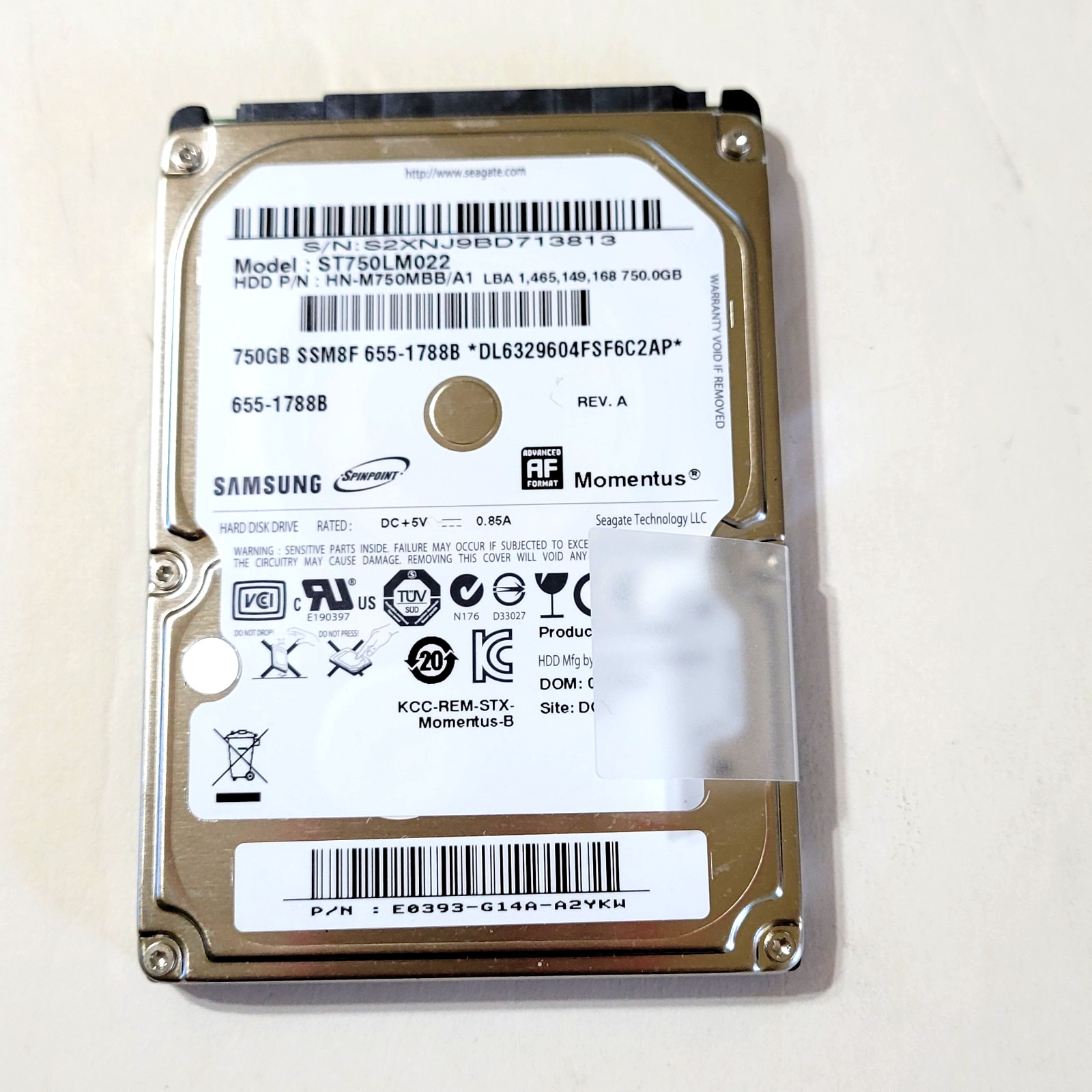 Samsung Hard drive 750 GB SATA Rev A internal Laptop Model ST750LM022