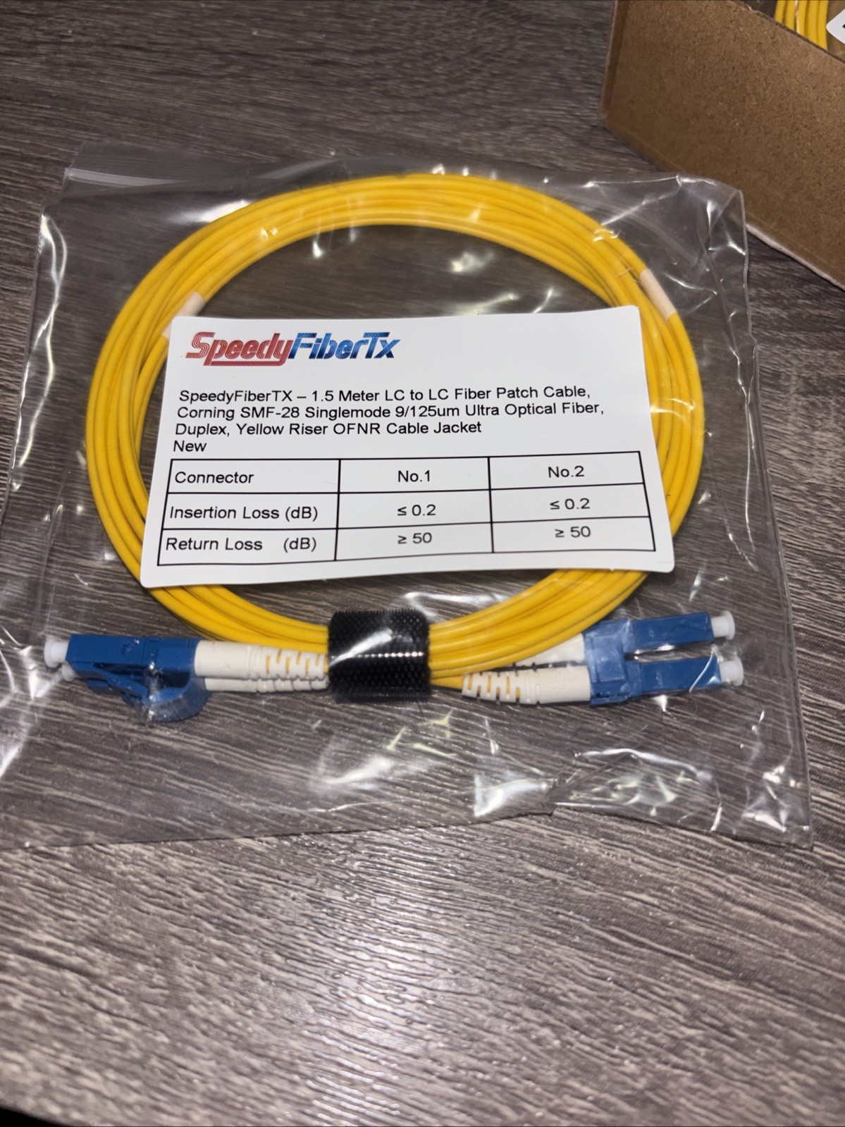 Lot of 6 SpeedyFiberTX LC LC Fiber Patch Cable 1.5M OS2 SM 9/125 Duplex OFNR