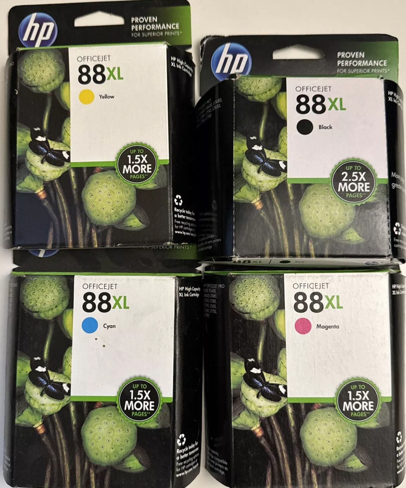 New Genuine HP 88XL Black Color 4PK Ink Cartridges Officejet Pro K5400 K550