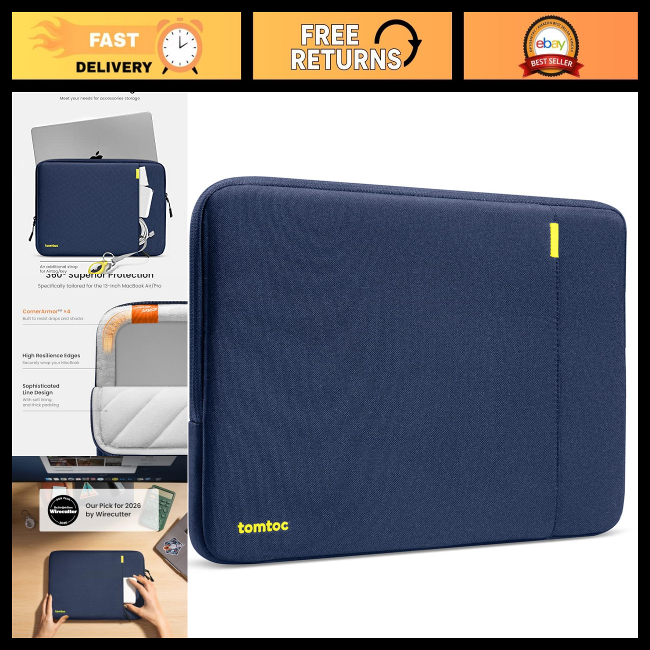 360° Protective Laptop Sleeve for 13" MacBook Air & Laptops - Shockproof Case