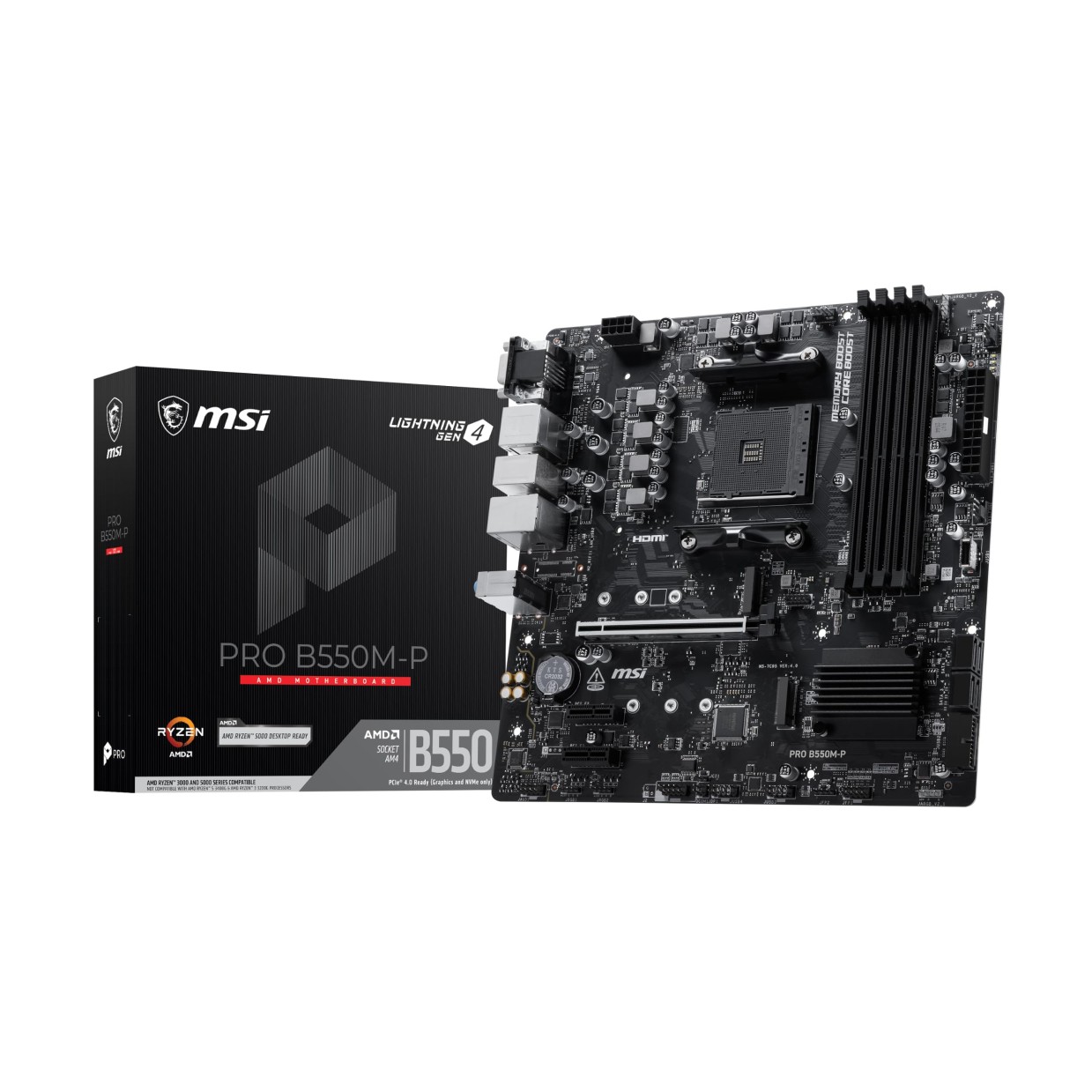 MSI PRO B550M-P Motherboard, mATX - Supports AMD Ryzen 5000/5000 G-Series, 4000
