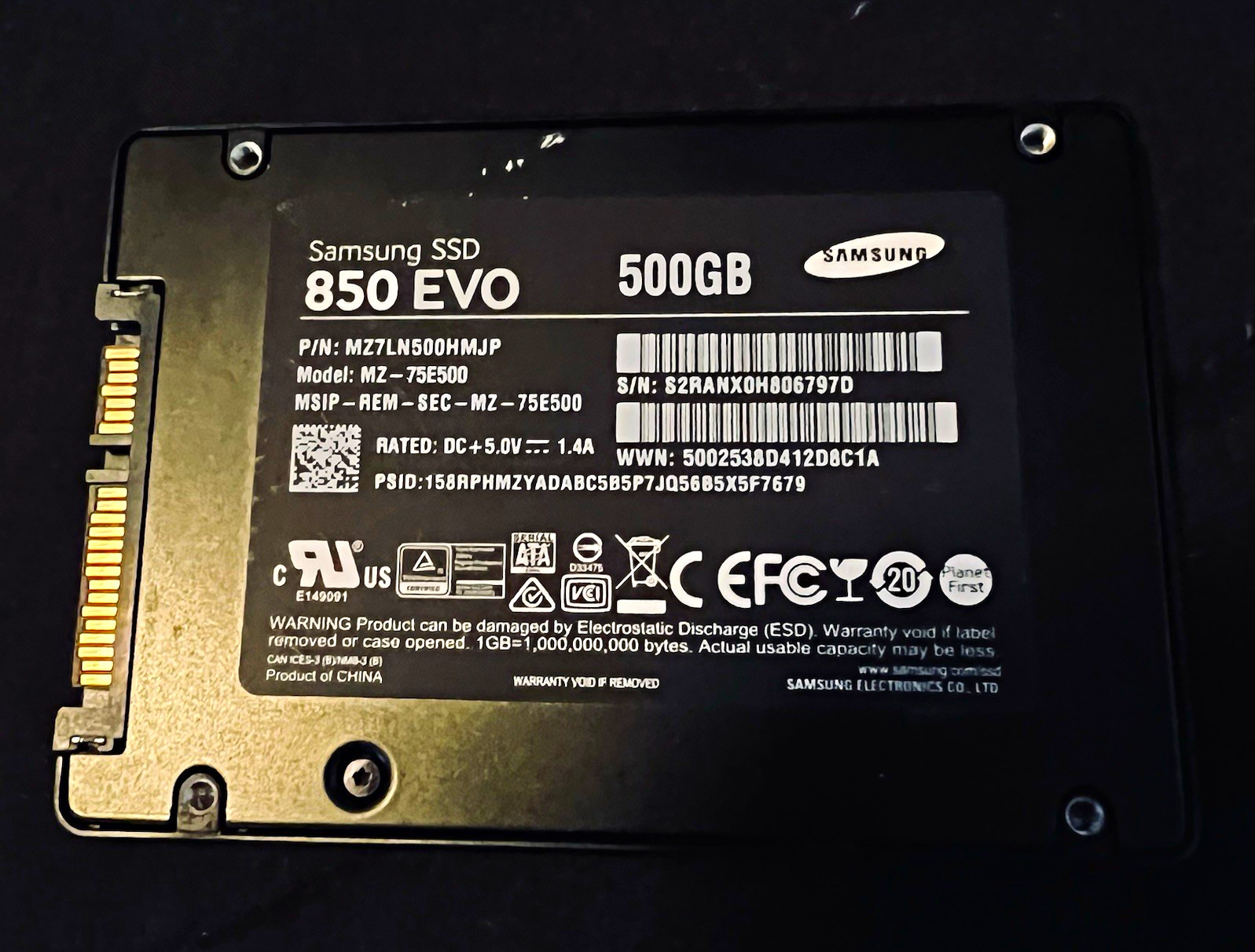 Samsung 850 EVO 500GB 2.5in SATA III Internal SSD Black MZ-75E500