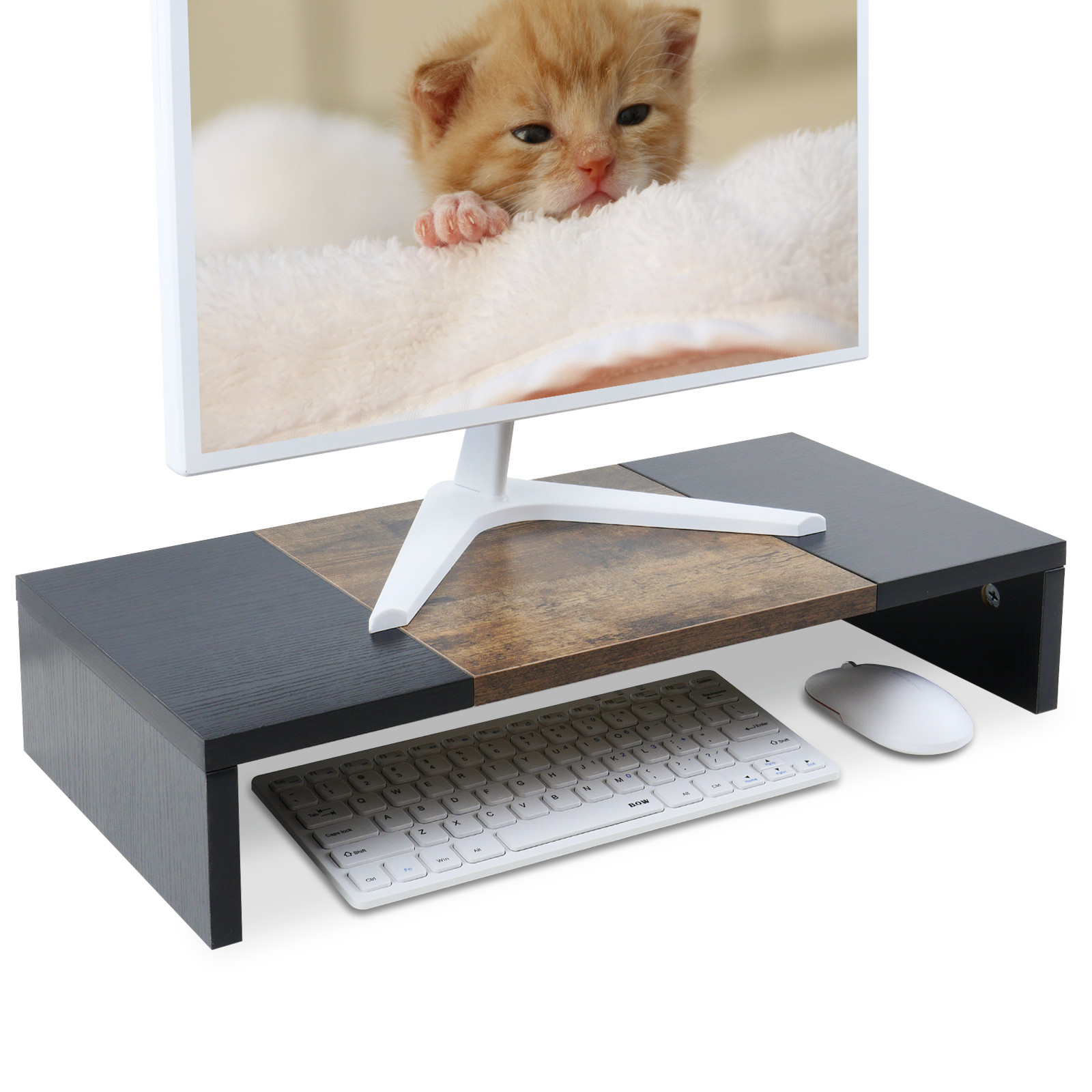 Computer Monitor Stand Riser,Sturdy Laptop Riser for Desk Black and Rustic Brown