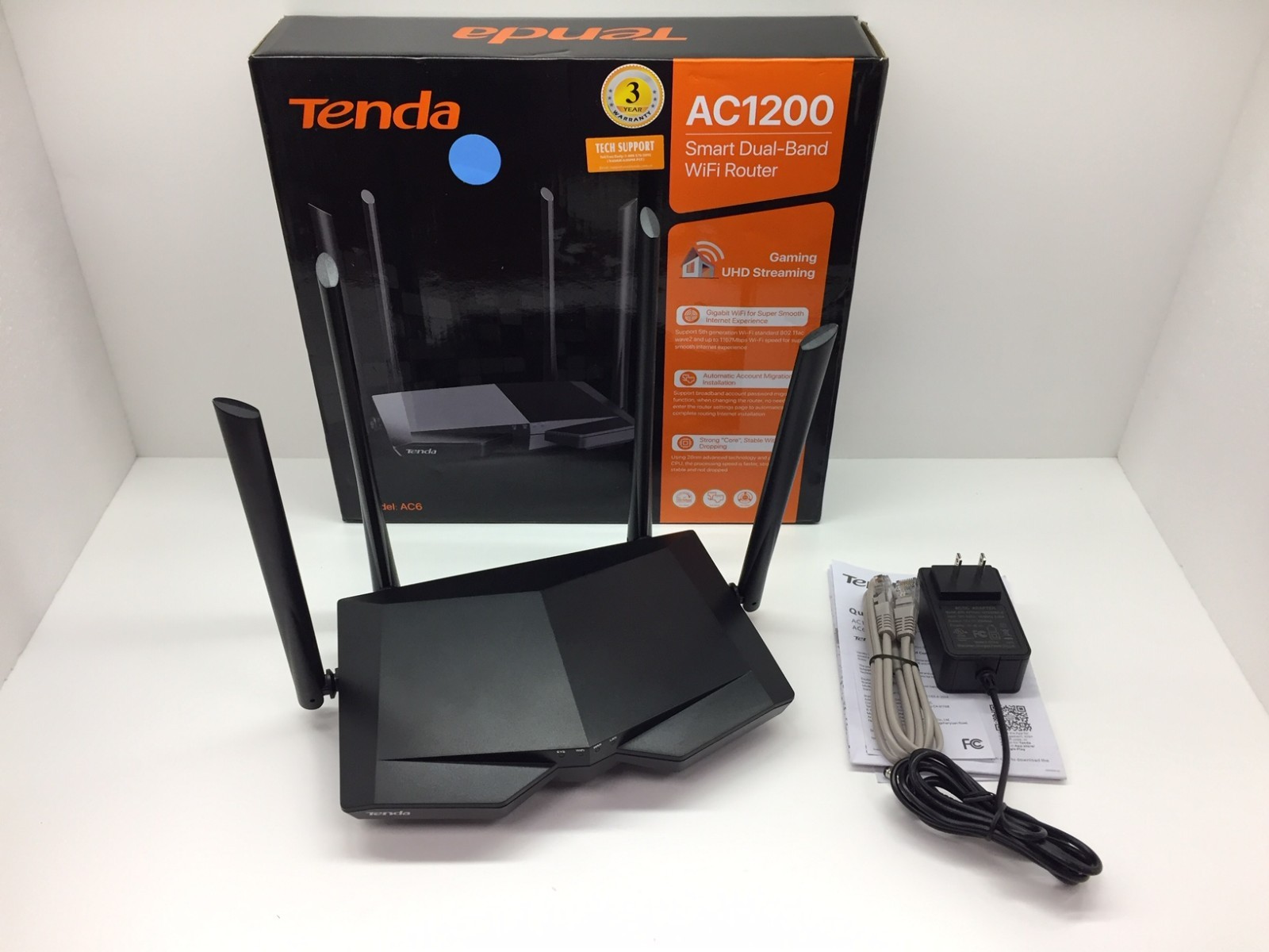 Tenda AC6 AC1200 Smart Dual Band 867 Mbps 3 Port Wireless Router