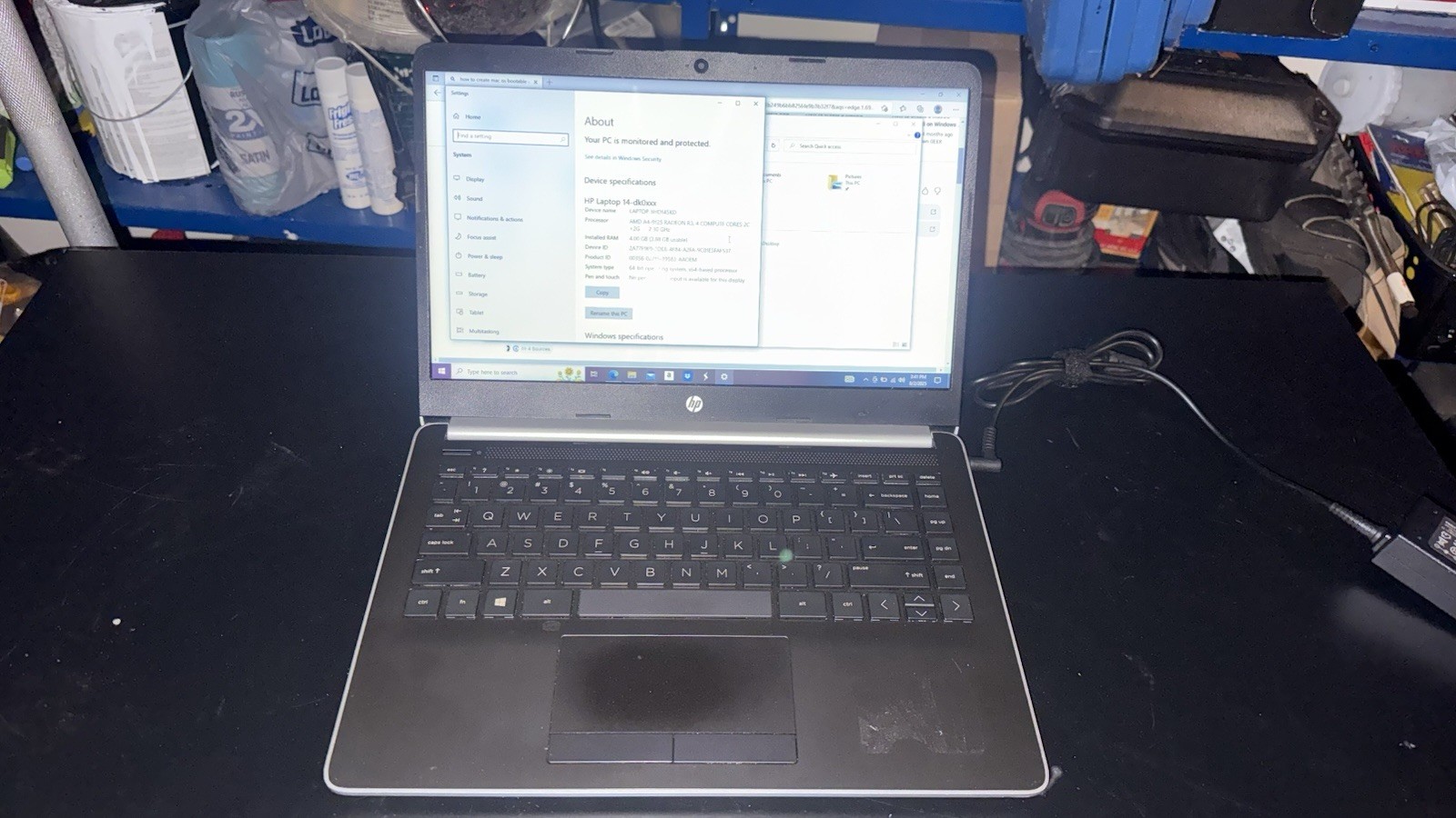 HP 14-dk0076nr 14" AMD A4-9125 2.3 GHz 4GB 64GB eMMC AMD Radeon R3 W10S Laptop