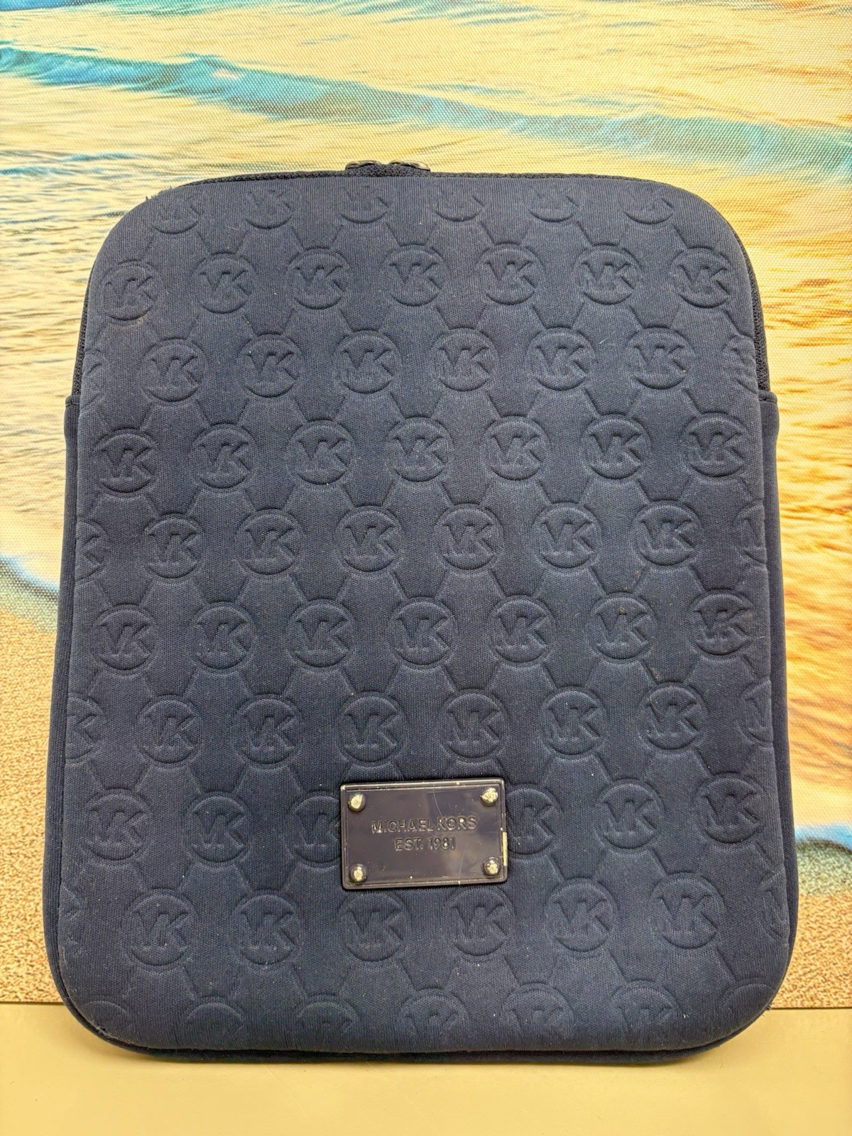 Michael Kors Navy Blue Neoprene iPad Tablet Sleeve Case Embossed MK Logo Padded