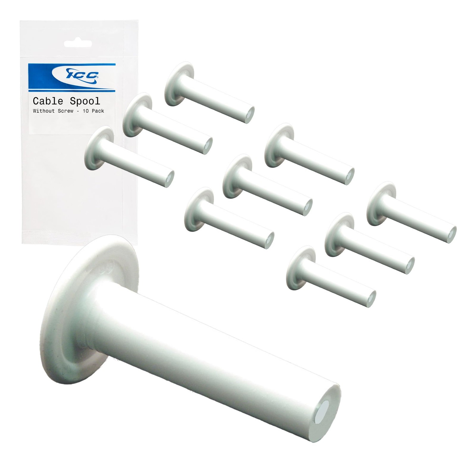 ICC Cable Spool Without Screw, Wall-Mount Cable Organizer, 10-Pack, Durable Plas