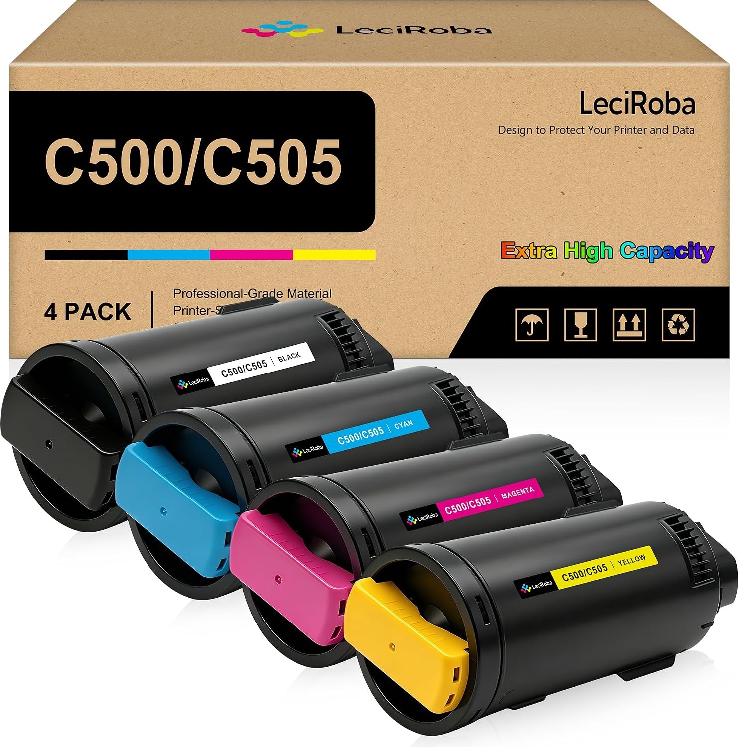 Compatible w/ Xerox VersaLink C500 C505 106R03866-69 XL Toner 4-Pack BK/C/M/Y