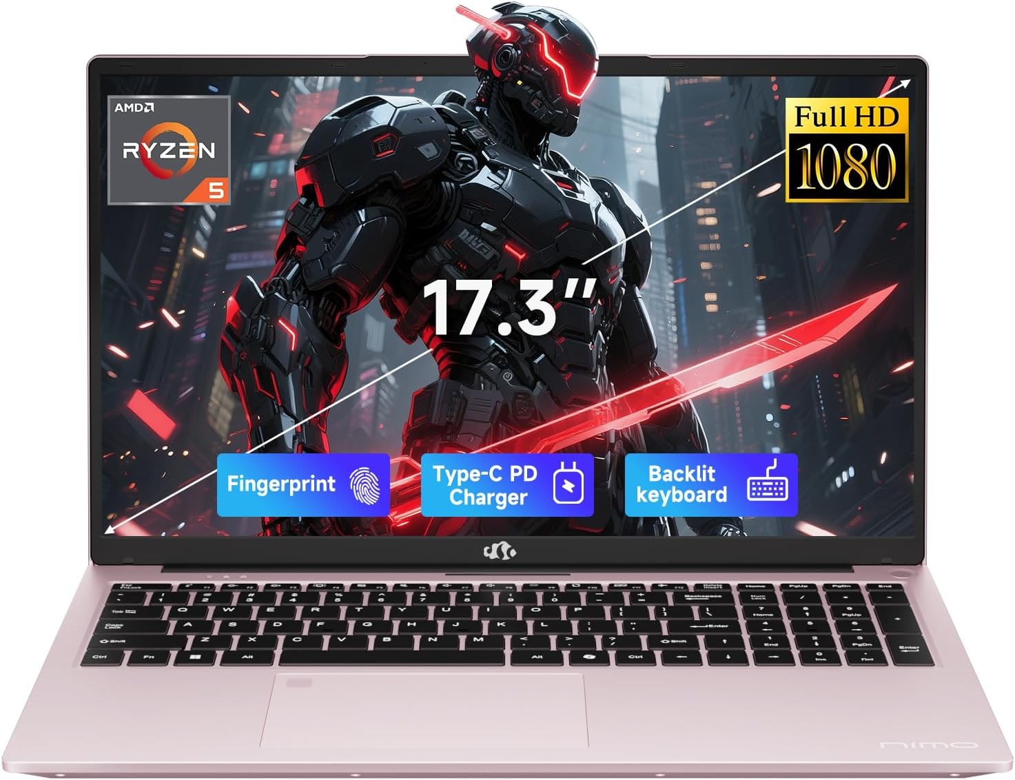 NIMO 17.3" IPS Light Gaming Laptop AMD Ryzen 5 6600H 16GB DDR5 RAM 1TB SSD