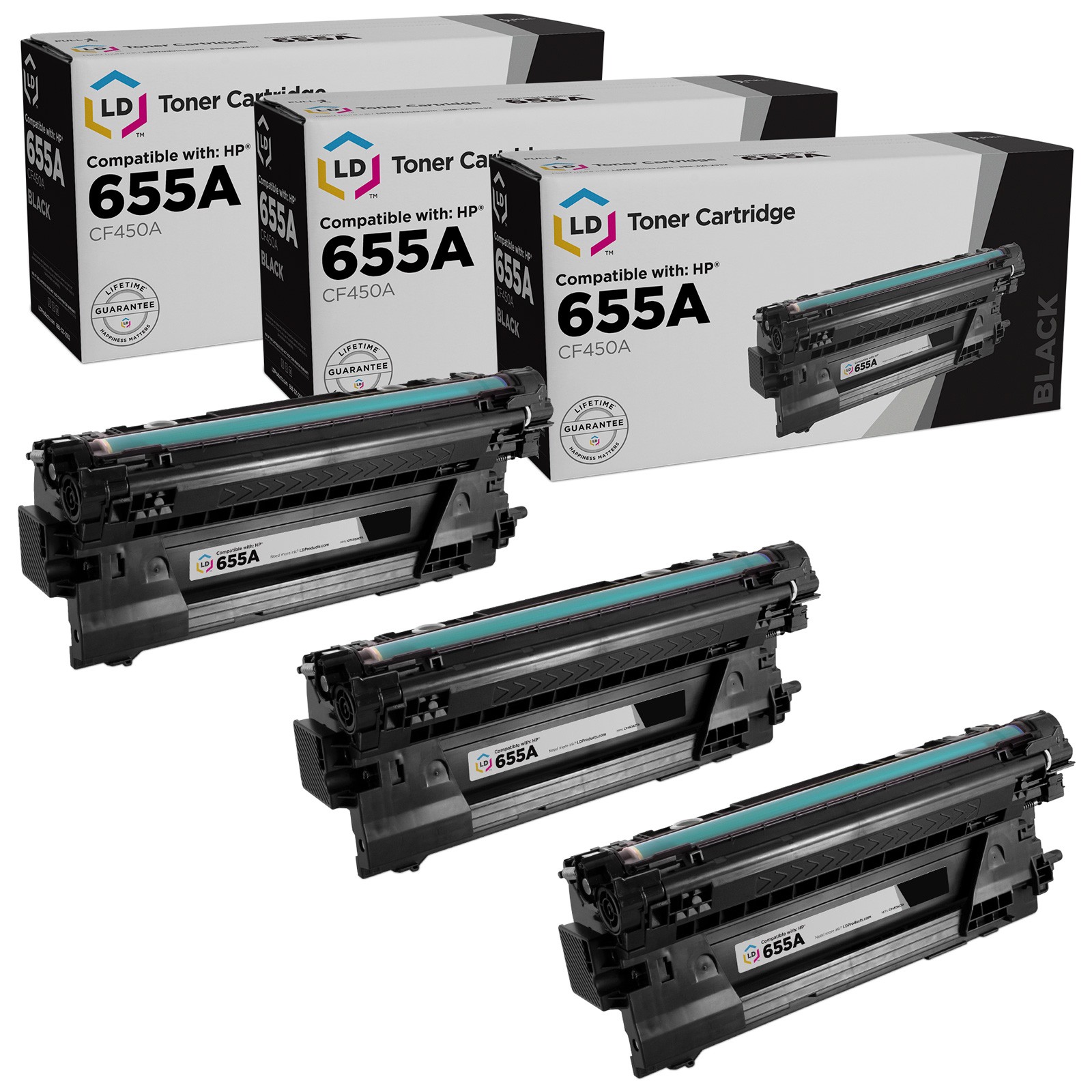 LD Compatible 655A CF450A Black Laser Toner Cartridges 3-Pack for HP M653dh M682