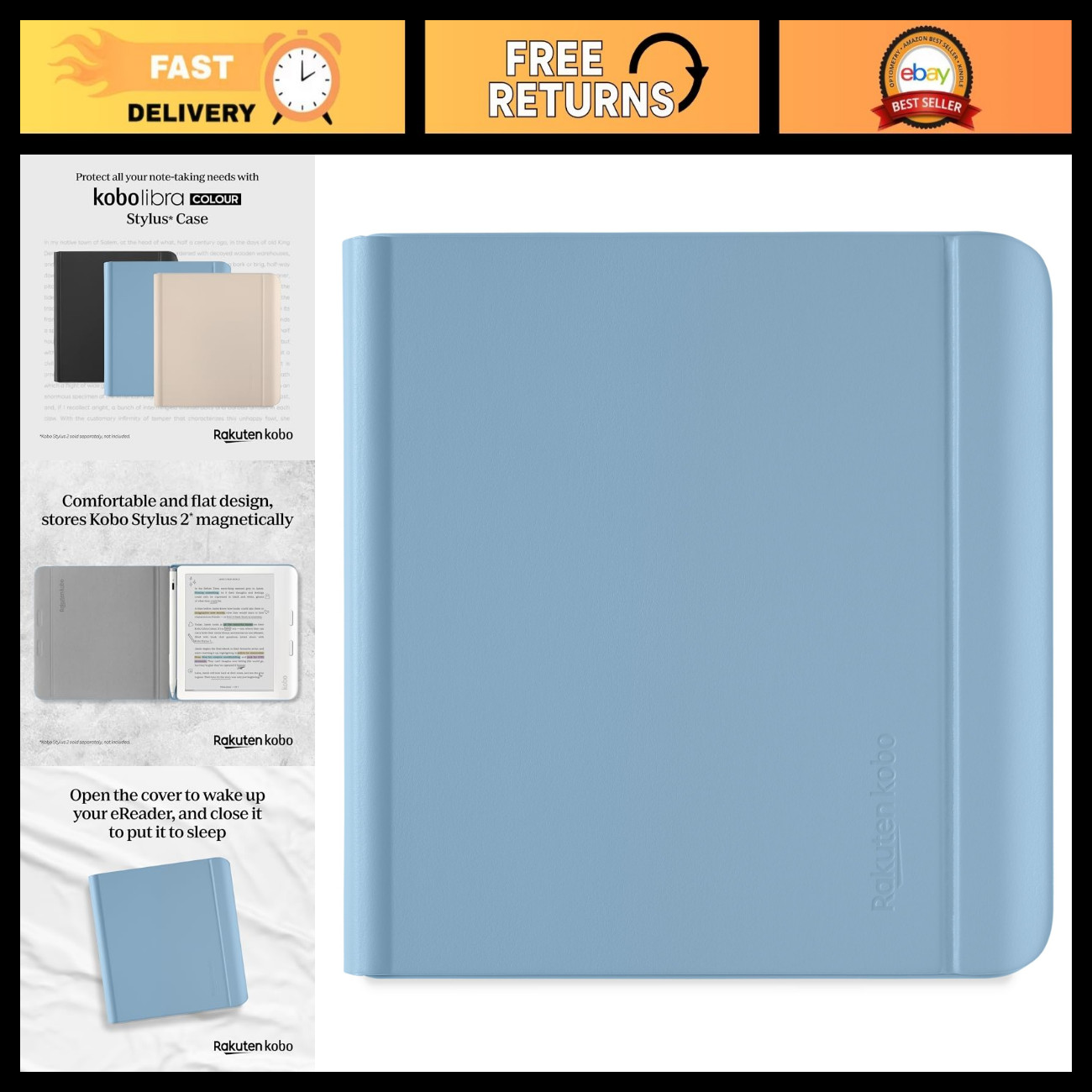 Kobo Libra Colour Case - Dusk Blue Vegan Leather Cover with Sleep/Wake & Stand
