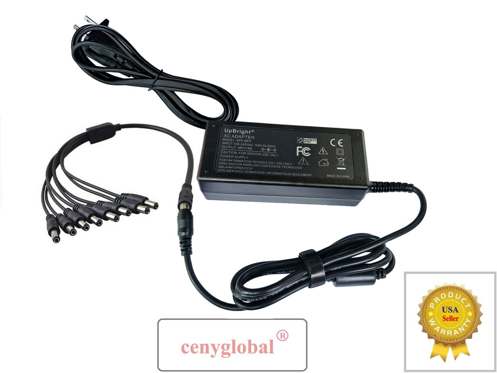 AC Adapter 8 Port Plug Split Power Cable For IR Security Cameras Zmodo PA-1059