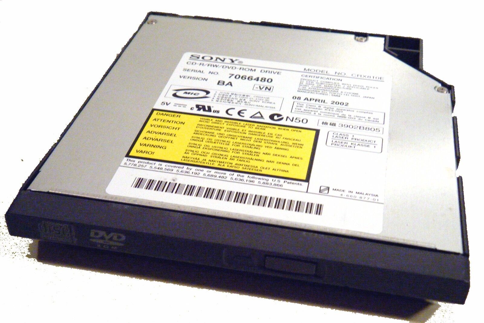 SONY VAIO PCGA-RDVGX1 Laptop CD-RW/DVD-Rom Drive CRX810E