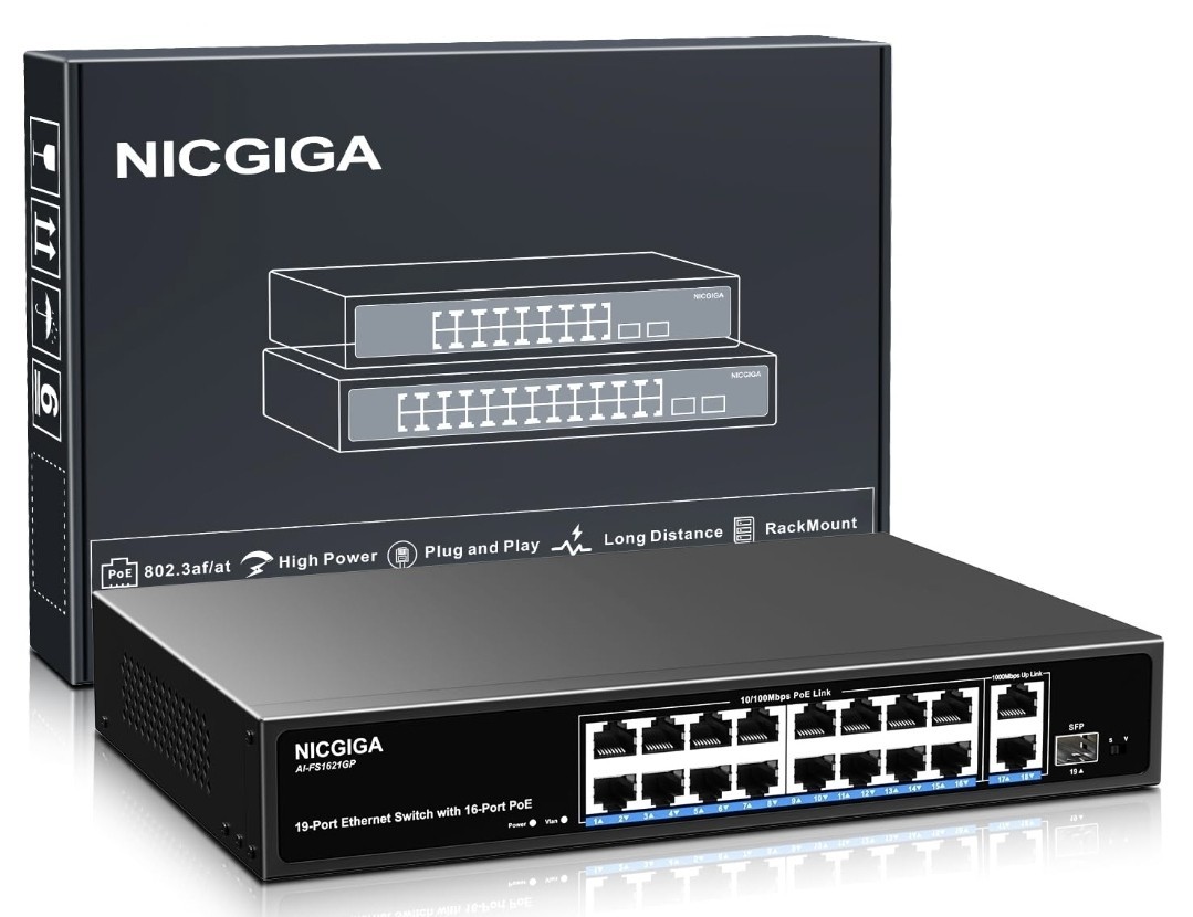 NICGIGA 19 Port Network Power Over Ethernet Switch, VLAN Mode.