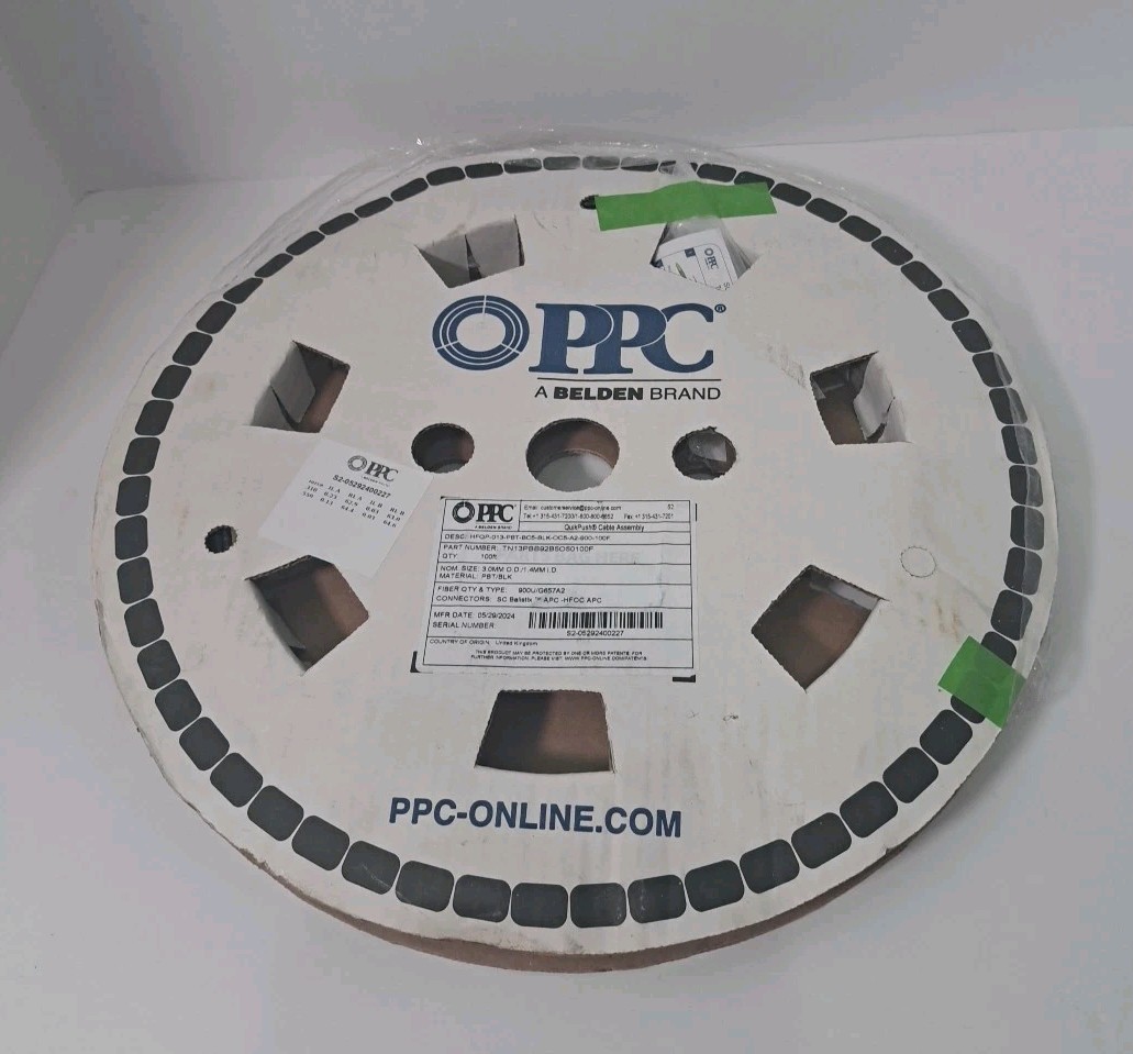PPC Belden 3.0mm 900U / G657 A2/ TN13PBB92B5O50100F / SC Balistix 100ft Roll New
