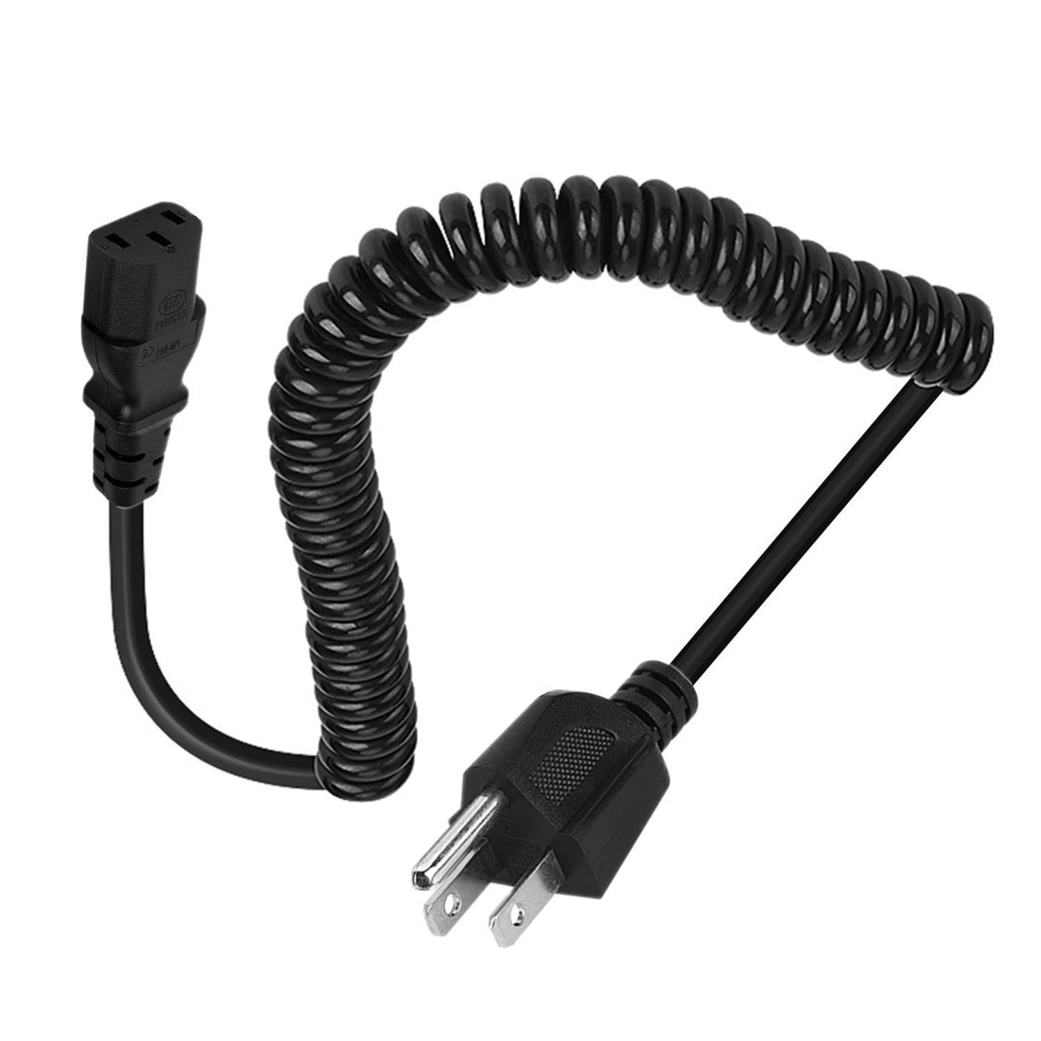 8FT 3 Prong Female Coiled Spiral Power Cord Cable TV Computer Printer Wire