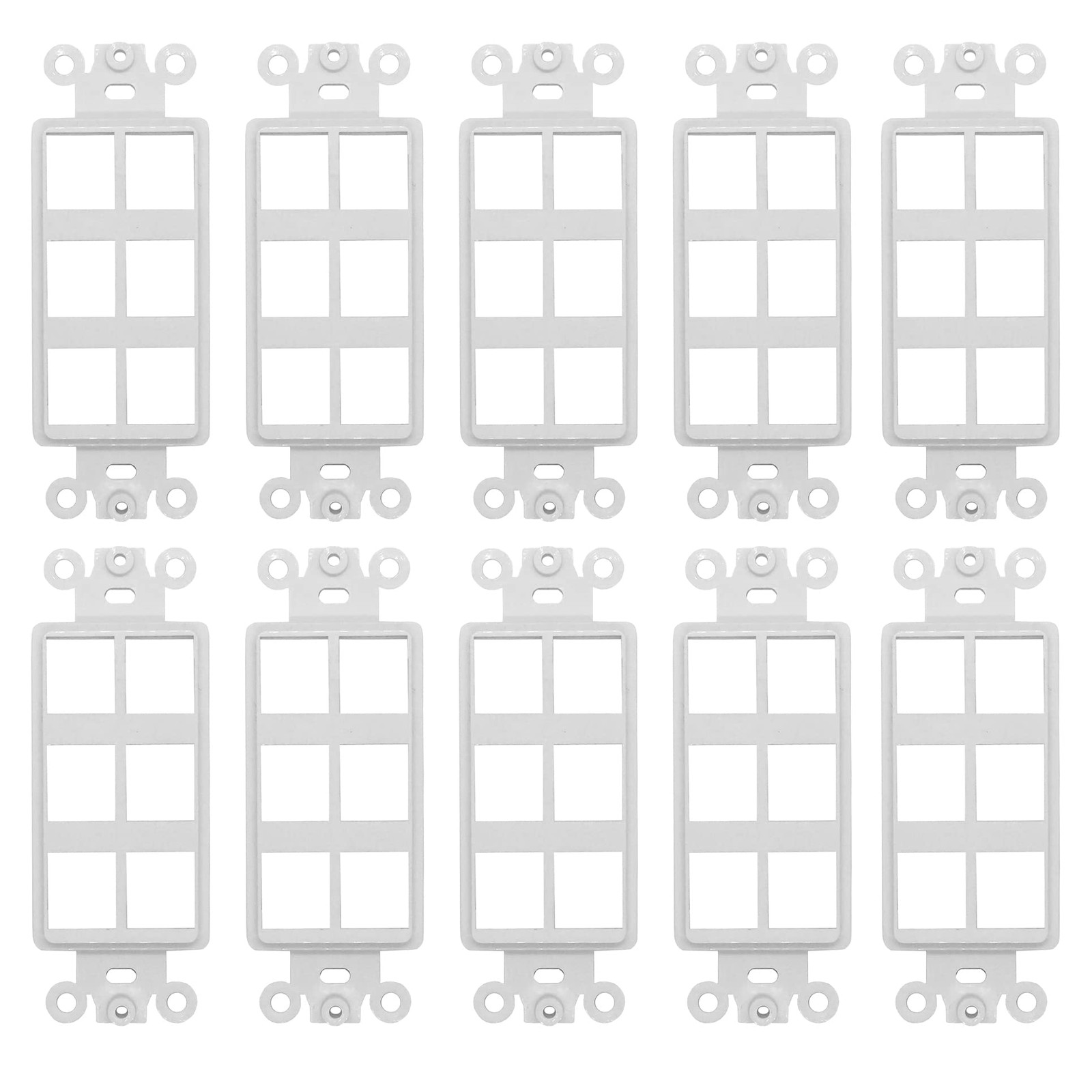 10 Pack 6-Port Decorator Keystone Insert Wall Plate Adapter White Faceplate