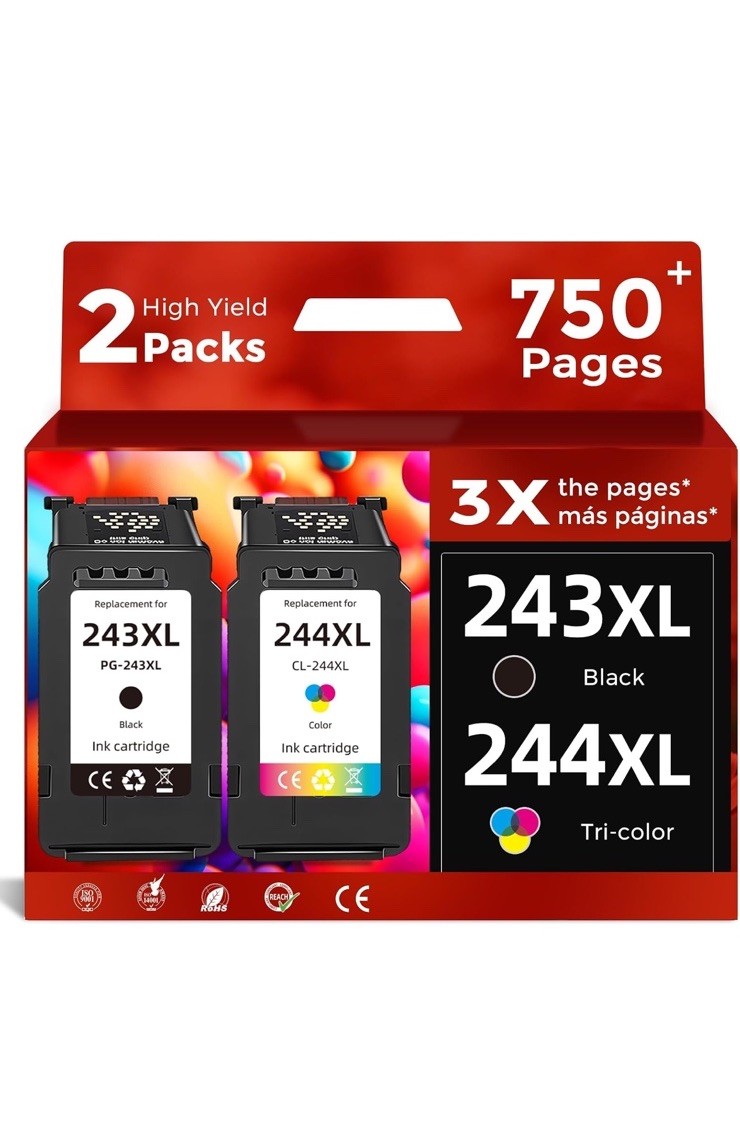 ⁠2PK PG-243XL CL-244XL Ink Cartridge for Canon TR4520 MX490 MG2522 TS3322 